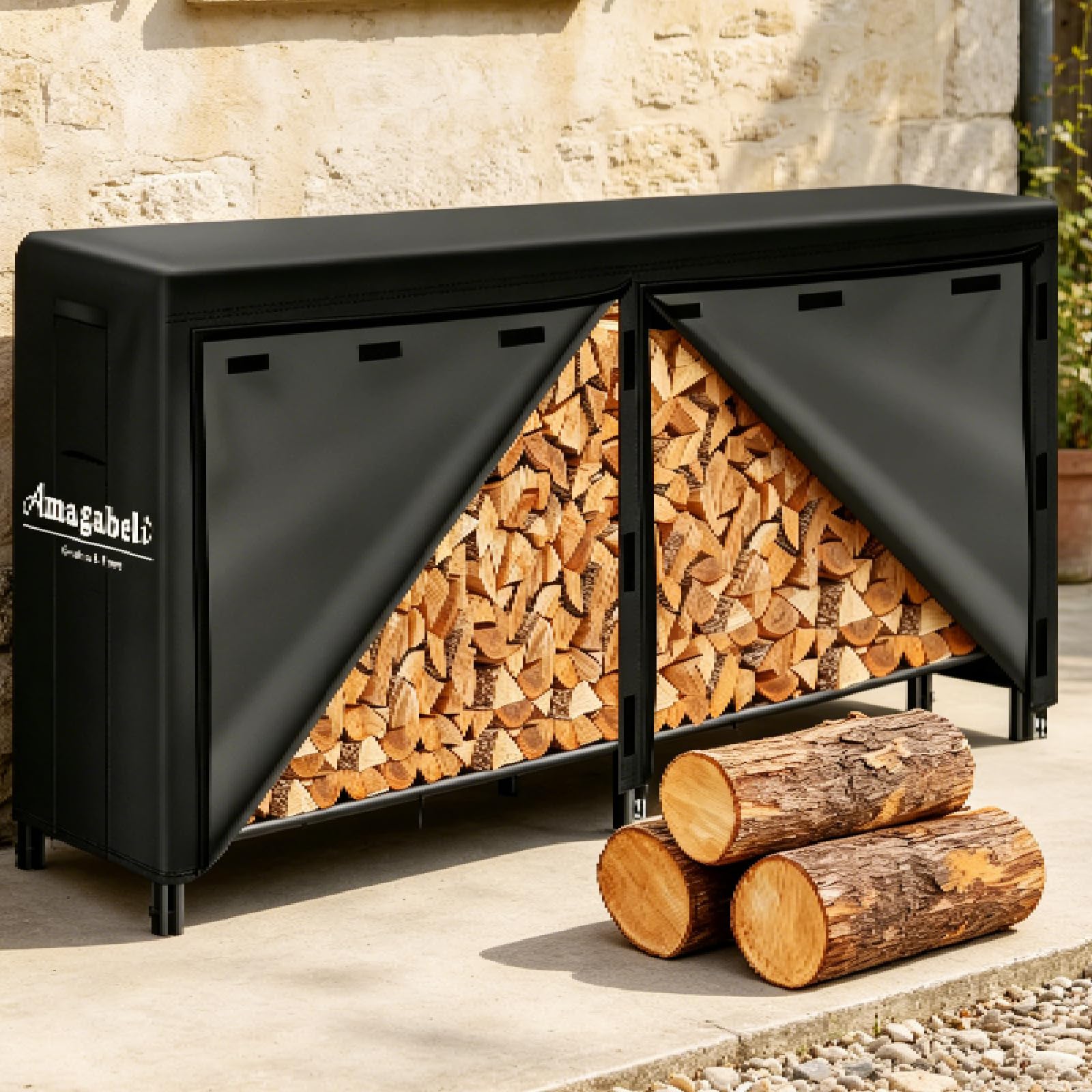 Amagabeli 244cmx122cmx35,6cm Estante para leña de con cubierta conjunto combinado de soporte impermeable para leña al aire libre para chimenea apilador de madera resistente para troncos de pati