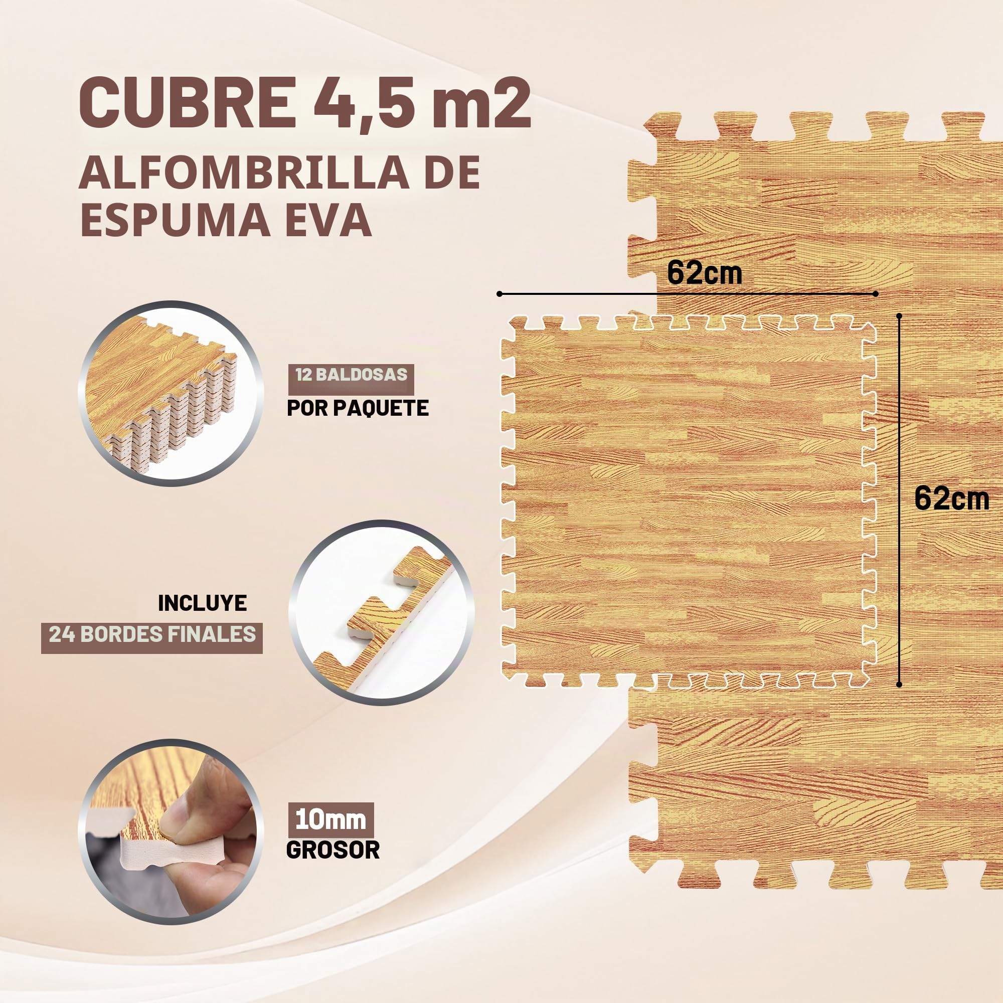 Yes4All 60x60 cm hasta 11,1 m² Juego 6/12/30 Baldosas de espuma EVA, alfombra de espuma, alfombra de gimnasio, alfombra de enclavamiento, suelo de garaje, piscina al aire libre, bañera de hidromasaje