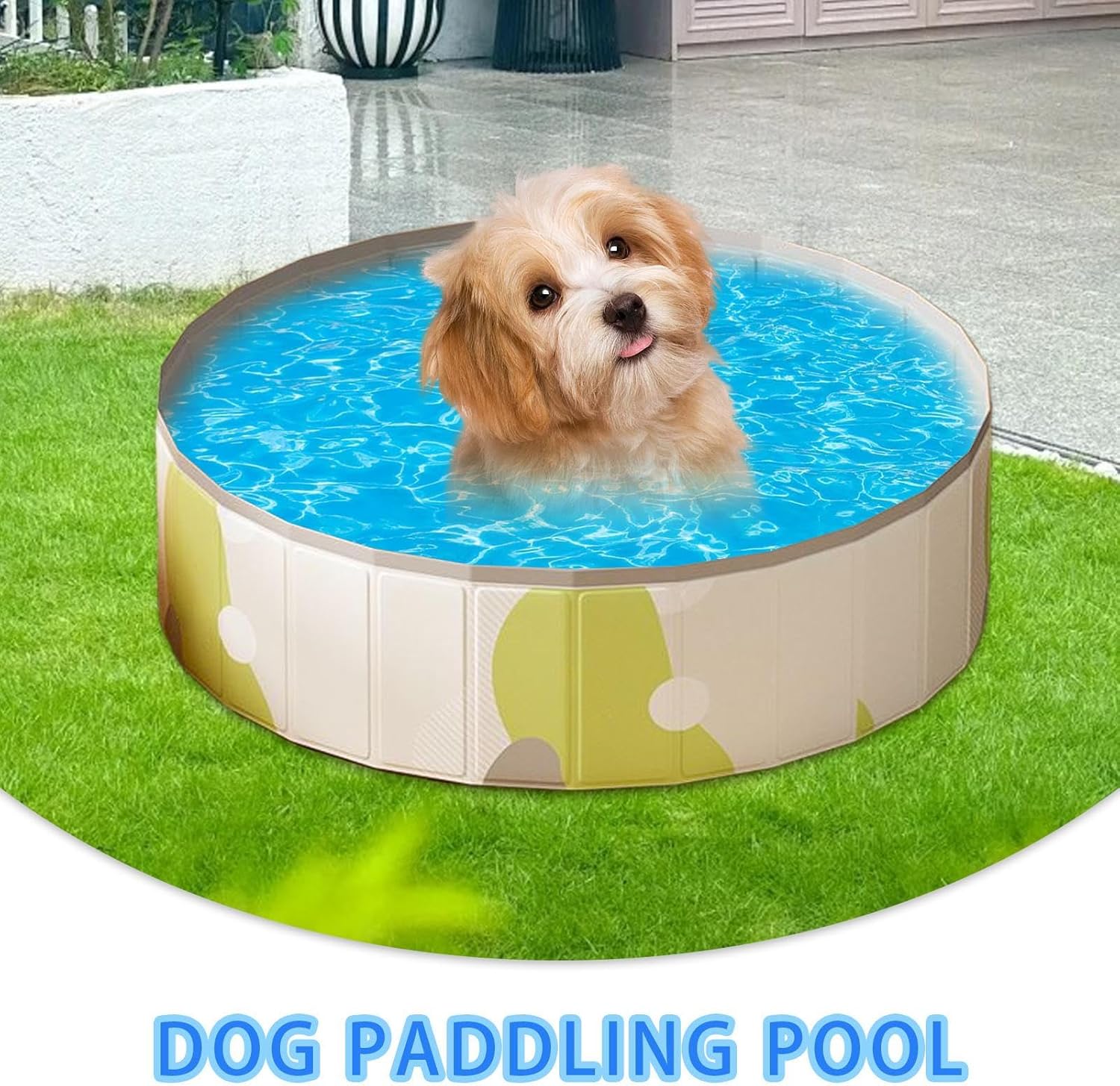 Dog Paddling Pool – Portable Foldable Pet Bath Tub, Outdoor Cooling Water Basin, Non Slip Base Design | Summer Splash Bathing Station for Dogs Cats Backyard Garden Play
