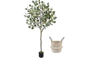 Artificial Eucalyptus Tree - Lifelike 5ft Tall Fake Plant with Basket for Home Decor
