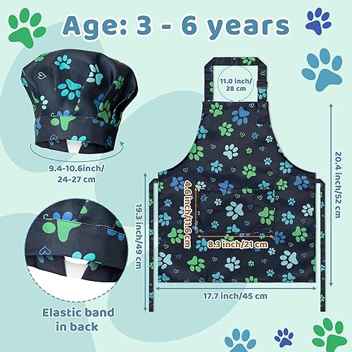 Miniatura 2 de GROBRO7 Juego de 4 delantales y sombrero de chef para niños, regalo para niñas, diseño floral de mariposa ajustable, delantales para principiantes