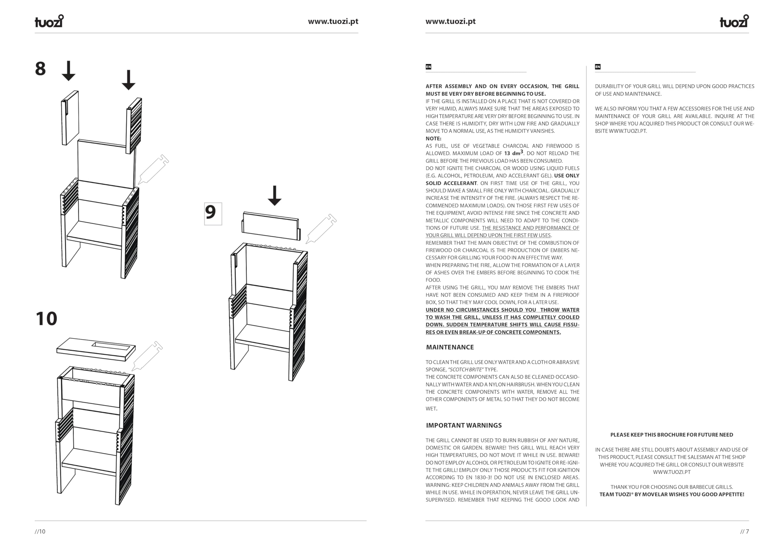 TUOZI - Einbaugrill für Holz und Holzkohle Modell VENIT FLEX PLUS HOTTE (EDELSTAHL) (Grau/Weiß - 78 x 47 x 185 cm) REF: T00536 - Für den Außenbereich