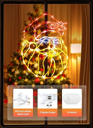 Miniatura 5 de Paquete de 4 luces de silueta de ventana de Navidad, Papá Noel, árboles de Navidad, copo de nieve y silueta de ventana de estrella con 50 bombillas