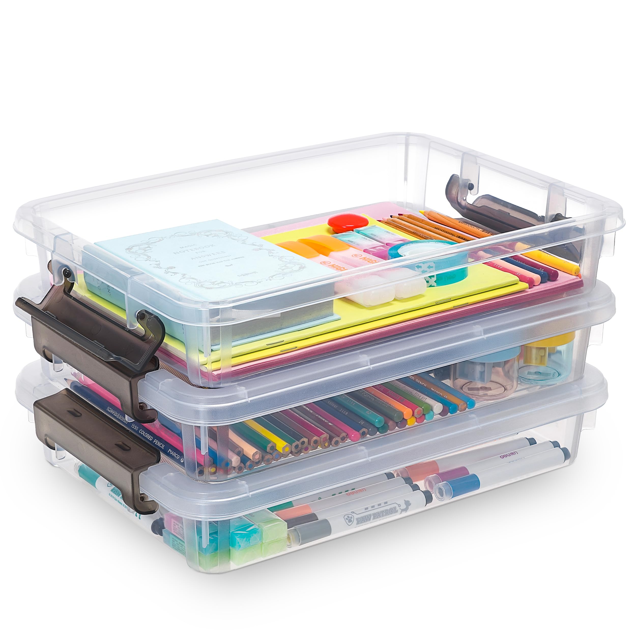 Bienvoun 3 PCS Plastic Storage Bins with Lids Portable Project Case Water Resistant Plastic Containers for Organizing Document,A4 Paper,Photo,Letter,Scrapbook