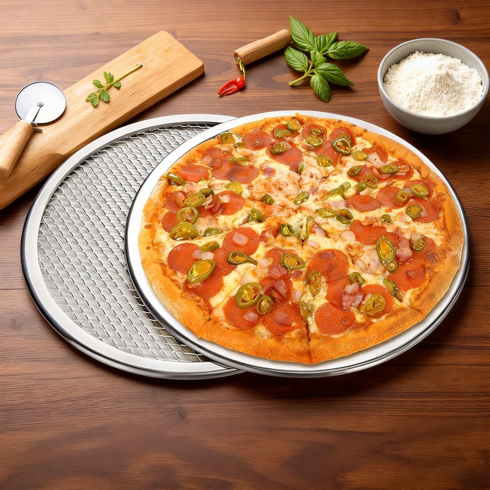 4 Stk. Pizza-Screen 12 Zoll / 30,5 cm, Aluminium-Pizzablech, Pizza-Backblech mit Diamond-Mesh-Design, Pizzablech für den Ofen, Pizzaform zum Backen, Rösten und Grillen