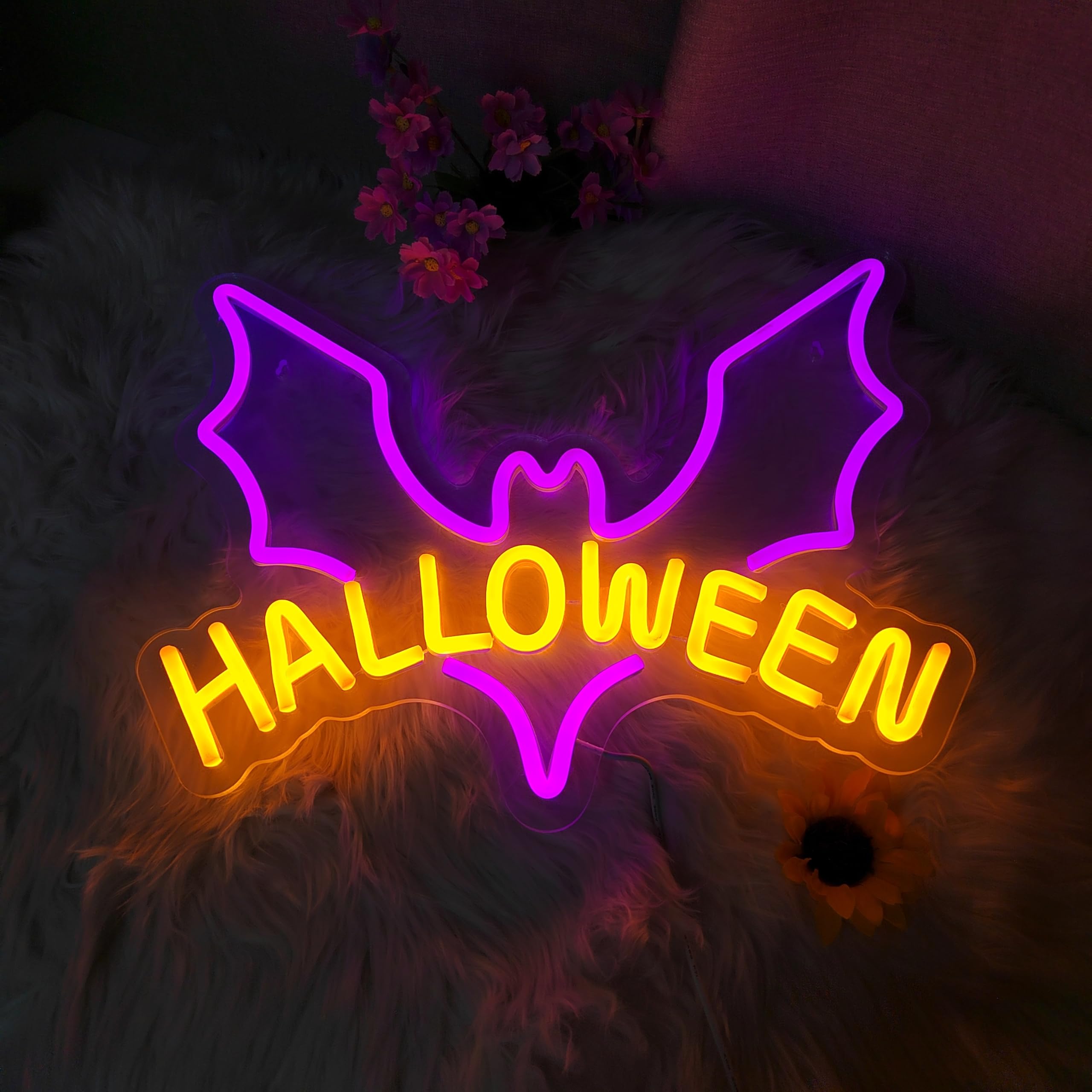 Halloween Bat Neon Sign - LED Wall Light, Battery Or USB Powered, For Party & Room Decor