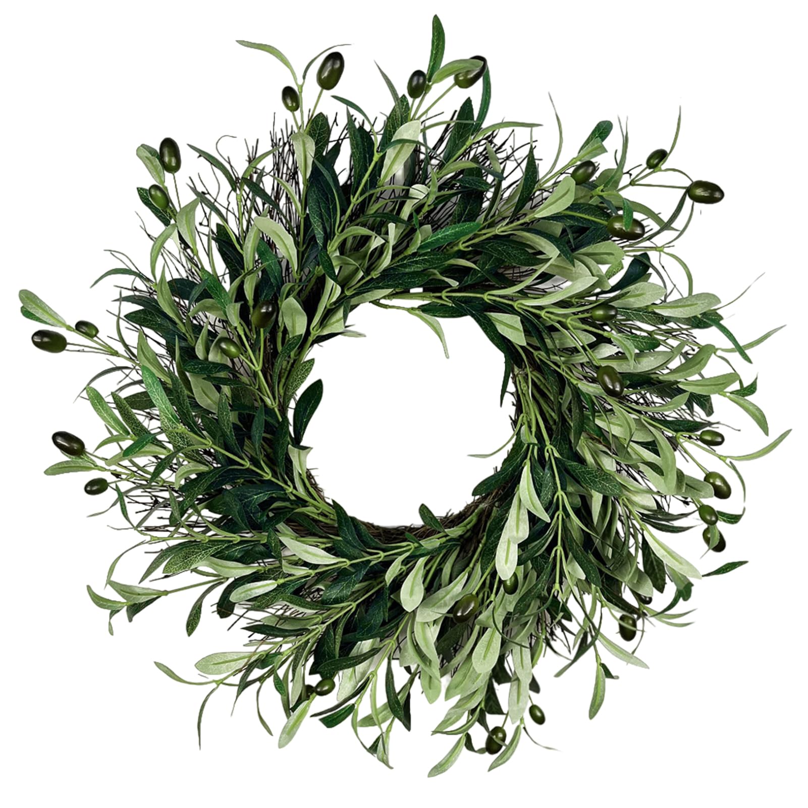 mophrati Green Eucalyptus Wreath For Front Door All Seasons Outdoor Decor 45cm Artificial Green Olive Wreath Outdoor Wreaths