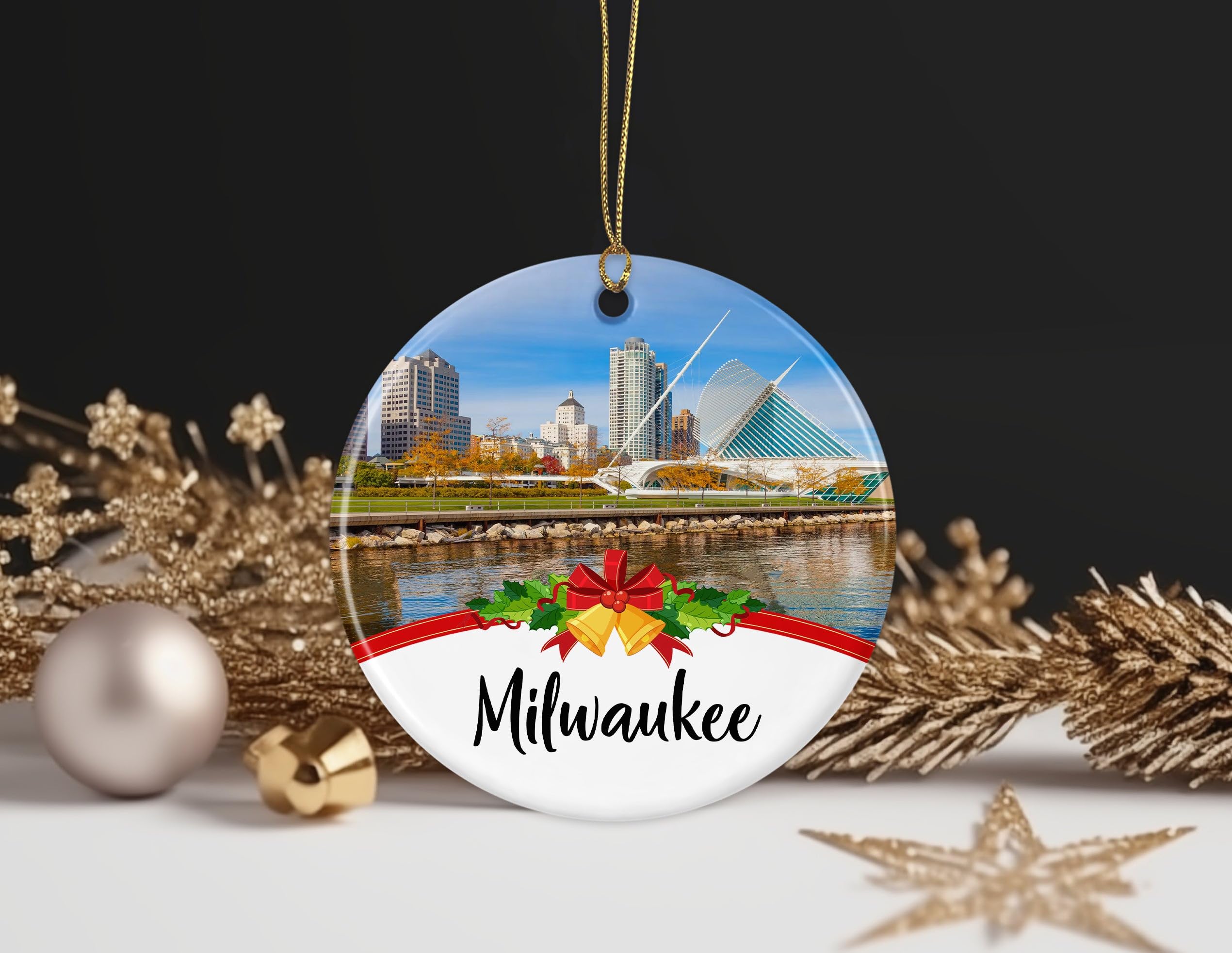 Milwaukee City Travel Souvenirs Christmas Ornament Ceramic- New City Gift- Move to Milwaukee City in Wisconsin Gifts- Ornament for Friends- Milwaukee City Lovers Printed on Both Sides