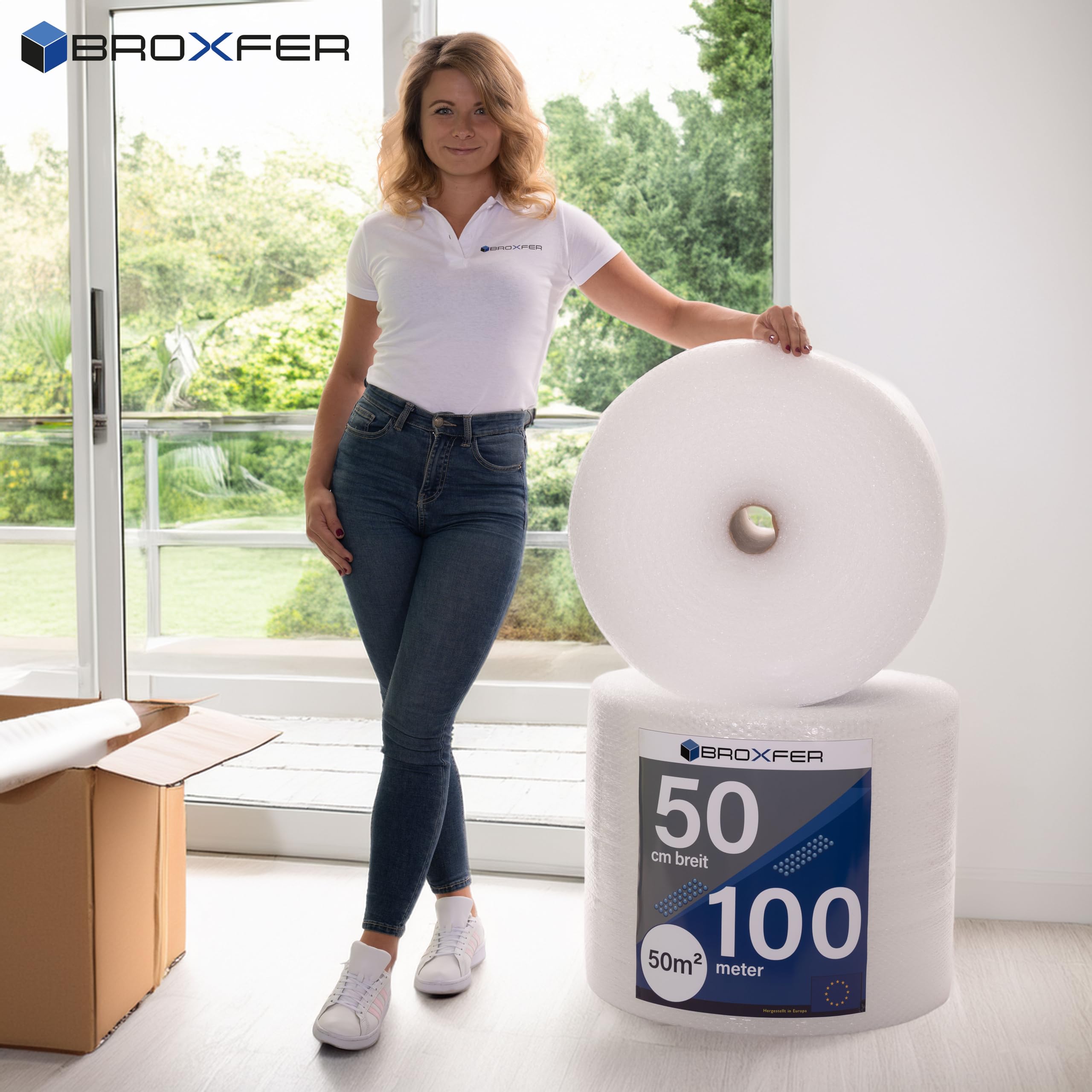 Luftpolsterfolie Rolle 50cm x 100m Polsterfolie für Umzug/Versand 2-schichtig Verpackungsfolie Knallfolie LPF
