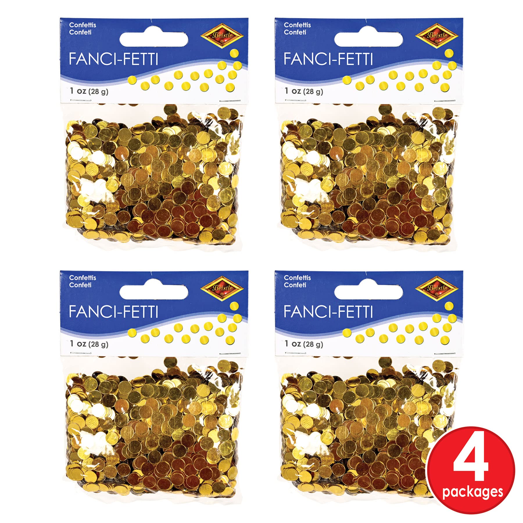 Beistle, 4 Packages Fanci Fetti Dots, 1 Ounce of Confetti in Package, Total of 4 Ounces of Confetti (Gold)