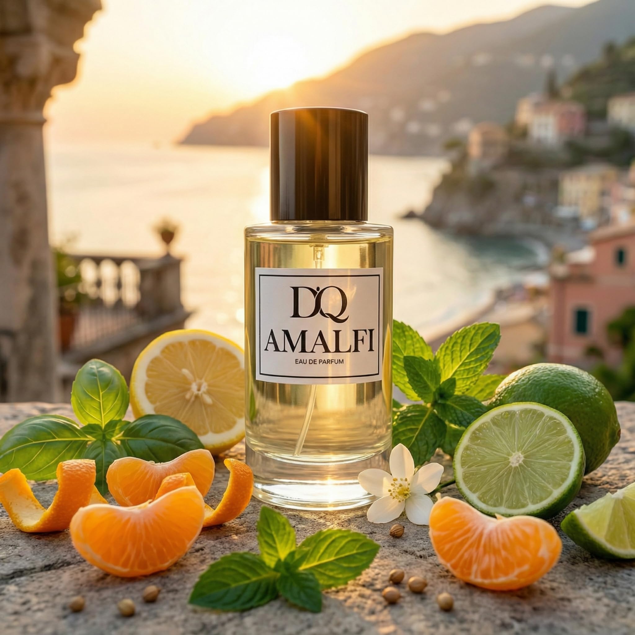 D'QAR Amalfi Eau de Parfum 50 ml – Unisex Parfüm für Damen & Herren – Mediterraner Zitrusduft mit Mandarine, Zitrone, Minze und Bergamotte