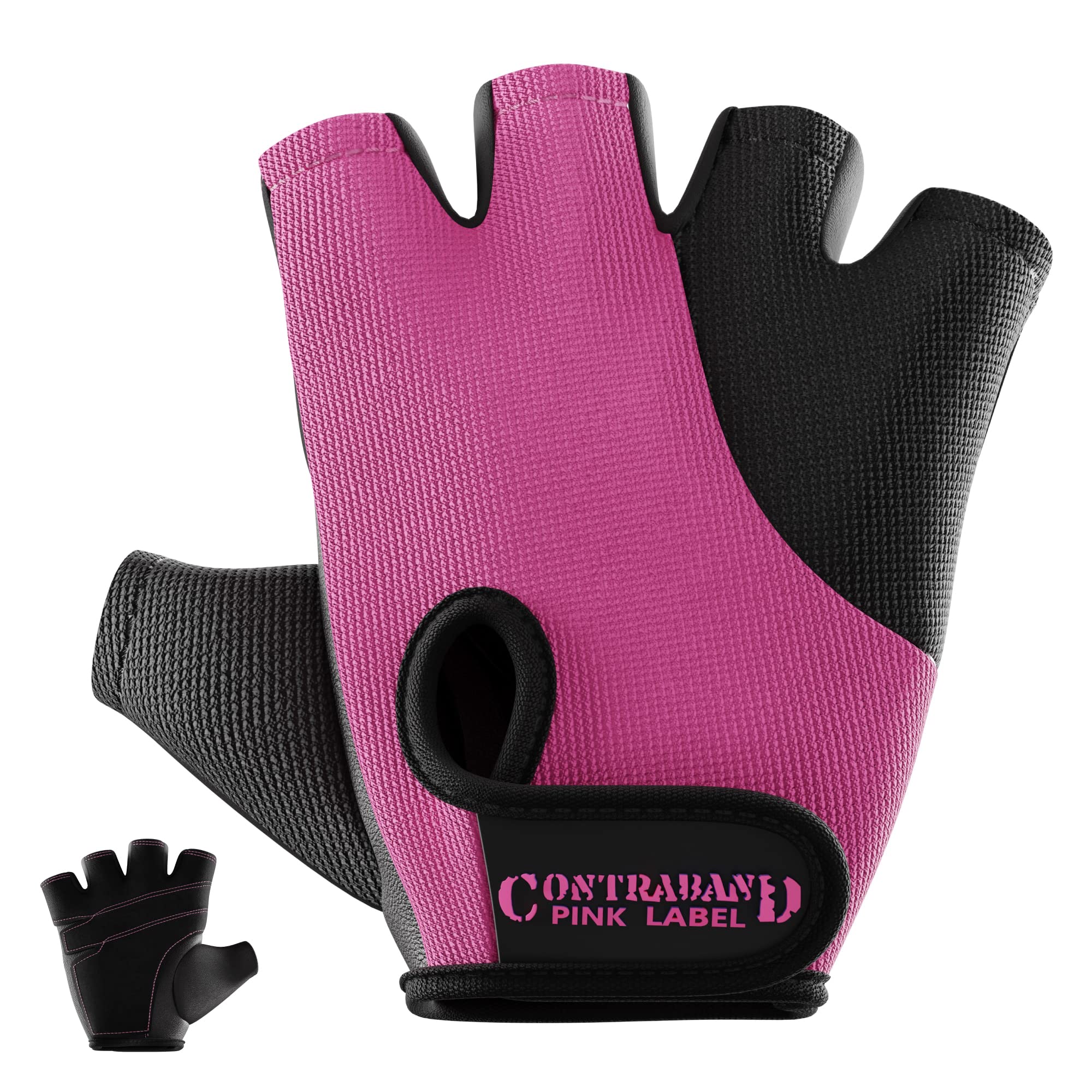 Contraband Pink Label5057 Womens Basic Lifting Gloves (Pair) - Light-Medium Padded Durable Leather Palm Fingerless Classic Workout Gloves Designed & Sized for Women