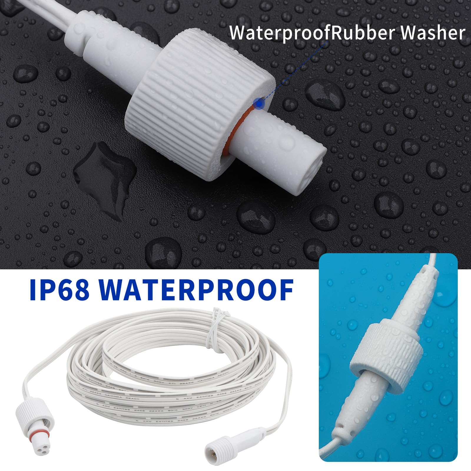 Cable de extensión para exteriores de 9.8 pies para luces Govee, cable divisor en Y impermeable IP68 de 3 pines, cable de alimentación de iluminación permanente para patio, jardín, techo, decoración