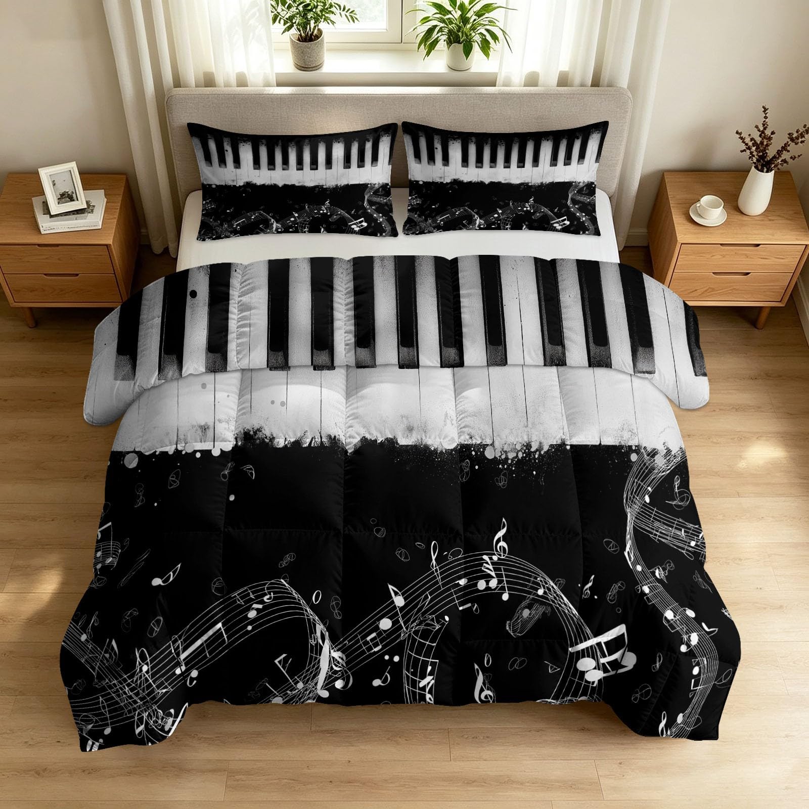 Couette légère et chaude réversible 240x260 cm motif clavier piano