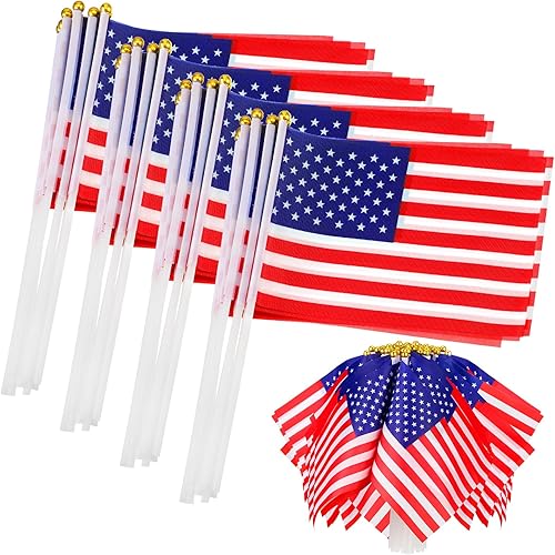 Colarr 600 banderas americanas pequeñas en palo, pequeñas banderas de Estados Unidos para decoración del 4 de julio, mini banderas de mano de 5.5 x