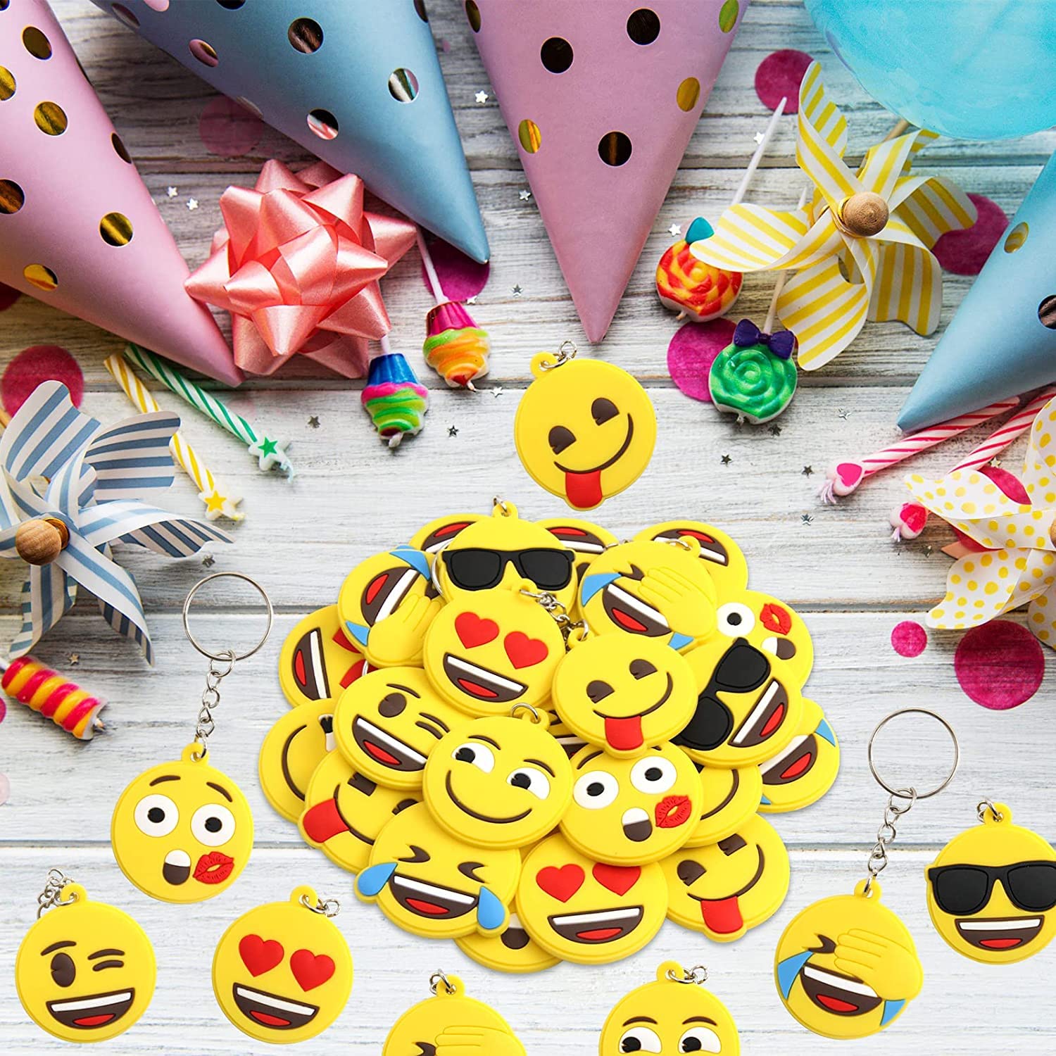 60 Pezzi Portachiavi Emoji - Mini Portachiavi Colorati Per Bambini E Bomboniere - Foto 4