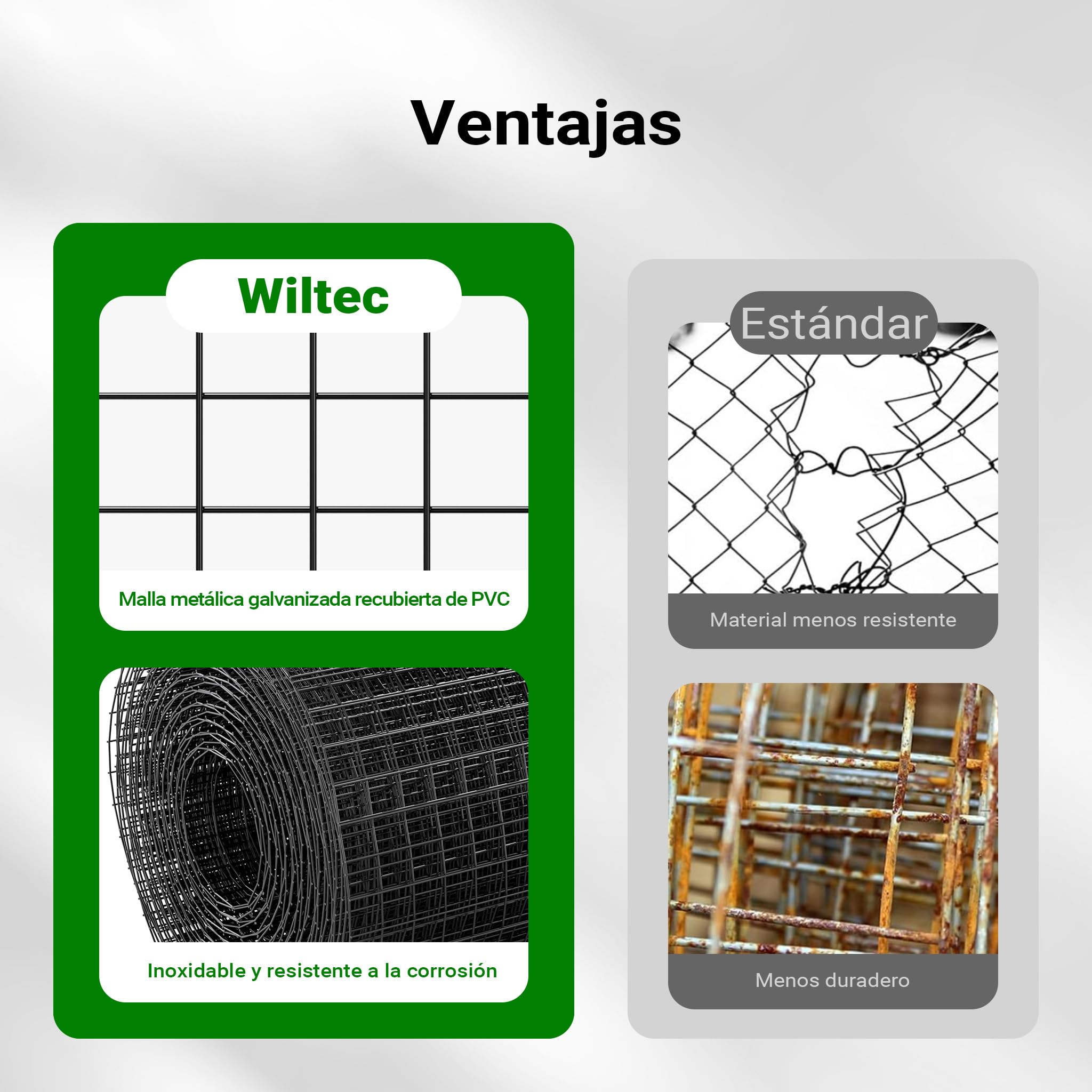 Wiltec Malla de alambre cuadrada 12x12mm de color negro, rollo 10m y altura 100cm, de acero galvanizado