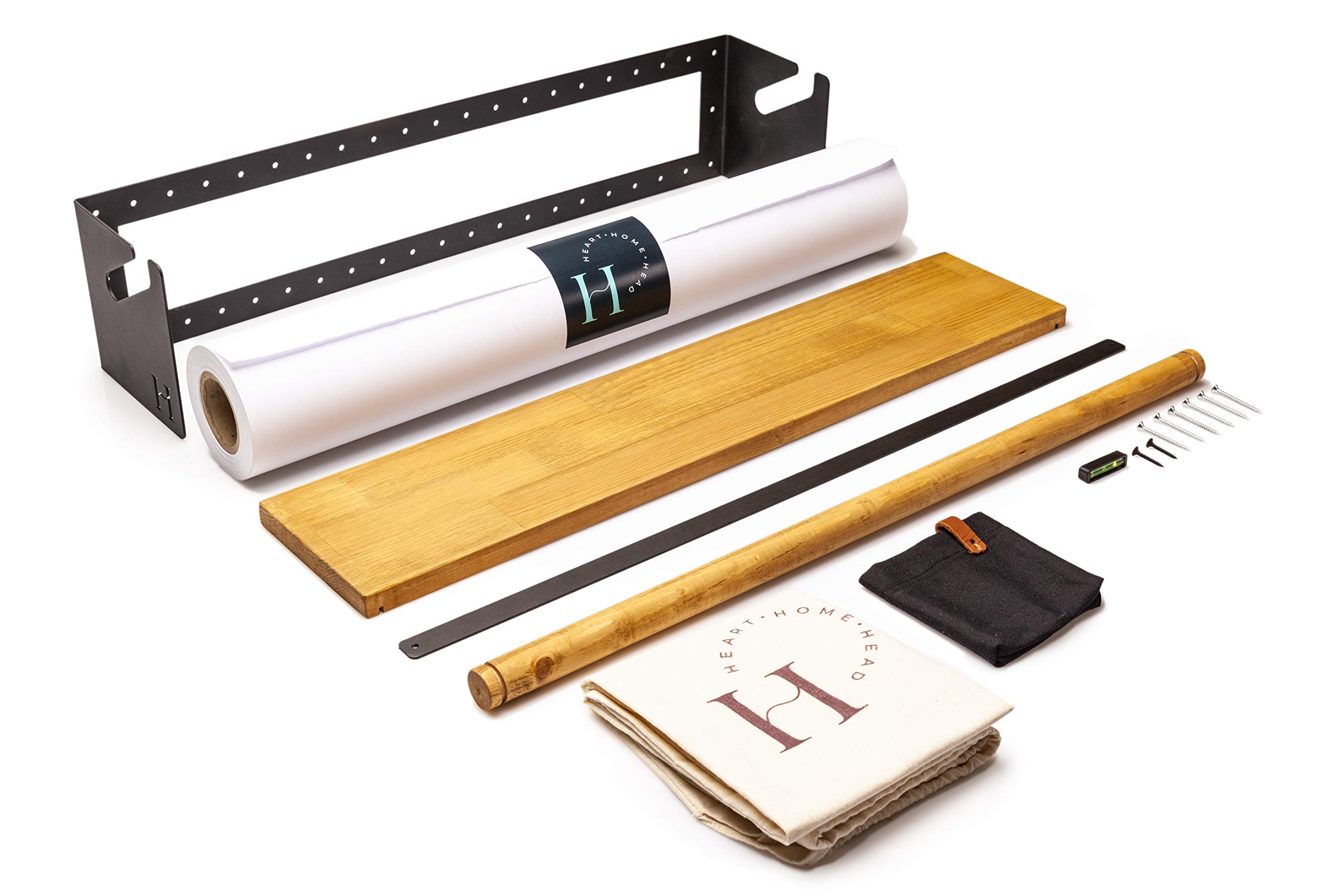 Wall Mounted Kraft Paper Dispenser and Cutter 24" with Paper Roll, Wood