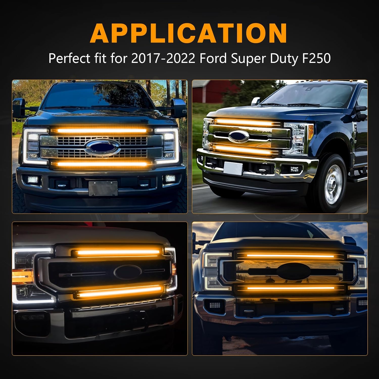 Muto-Beam Ford LED Grille Lights Amber, 2PCS 37Inch DRL LED Grille Kit Curved Light Bar Front Grille Accent Light Bar for 2017-2022 Ford Super Duty F250 F350 F150 Platinum