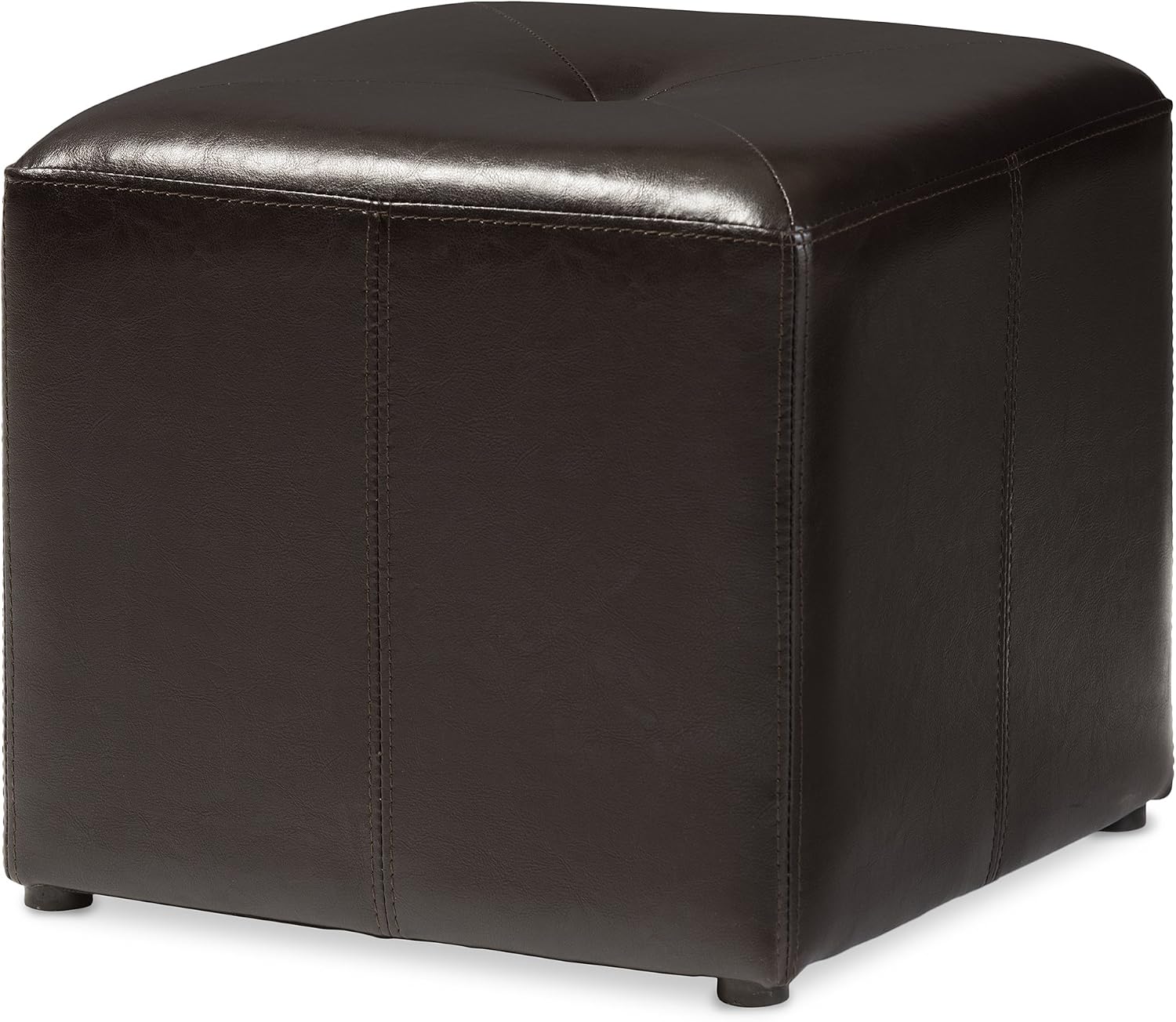 Baxton Studio Brown Lave Cube Shaped Bonded Leather Ottoman, Small