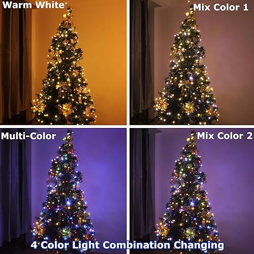 Miniatura 10 de PMS Guirnalda de 200 luces LED de Navidad de 66 pies, funciona con pilas, 8 modos de iluminación, impermeable, con temporizador para