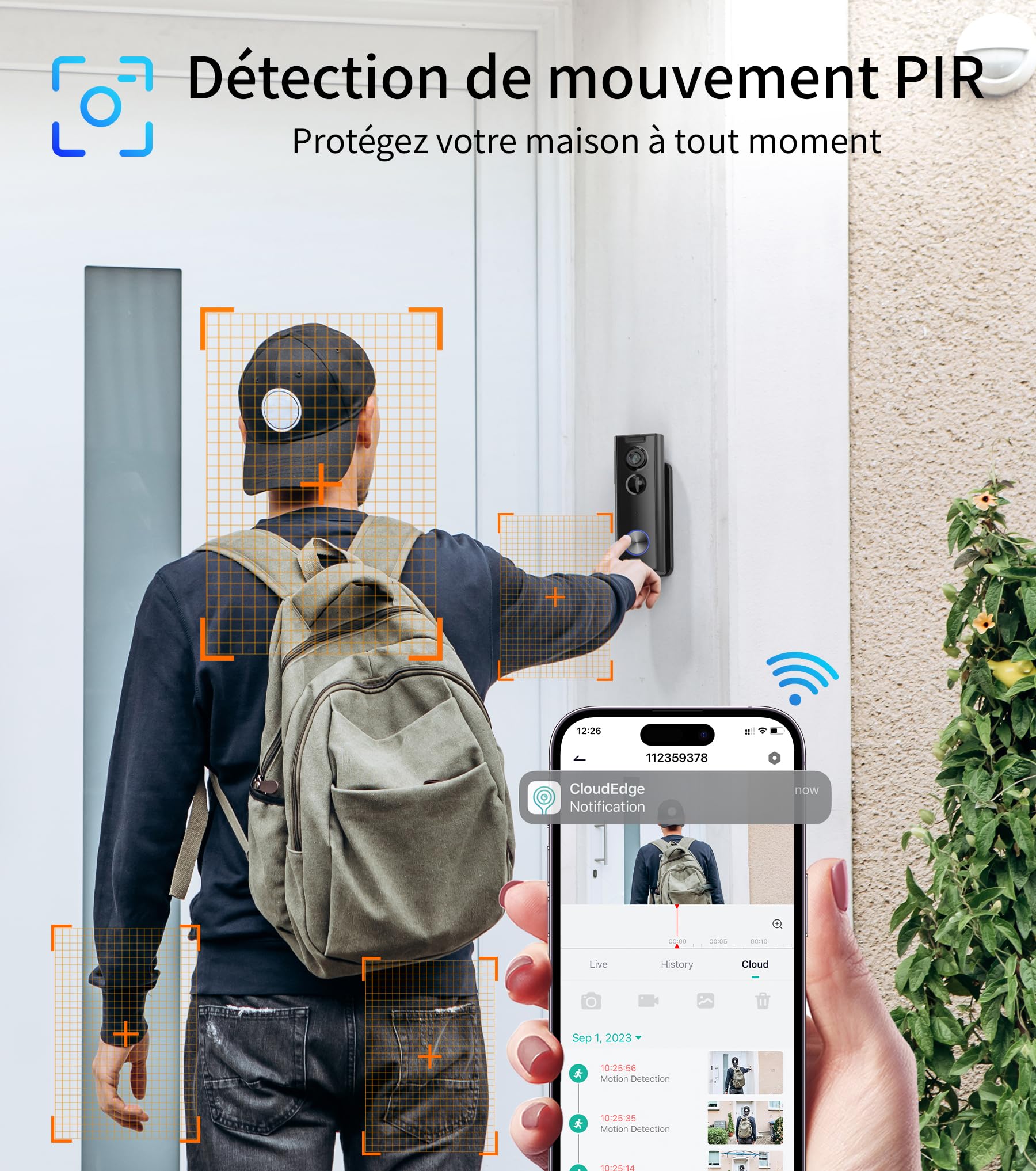 Ankway Wideo dzwonek do drzwi 2,4 GHz z kamerą – 2K FHD regulowany dzwonek do drzwi z funkcją chime, wykrywanie PIR, widoczność w nocy, 2-drożne audio, wodoszczelny, zasilany bateriami, pamięć SD i