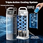 Portable Air Cooler, 4 in 1 Air Conditioner 1200ML Evaporative Air Cooler with Remote Control, 120° Oscillating 4 Speeds 12H Timer Mist Spray Tower Fan for Home Office (Glacier White)