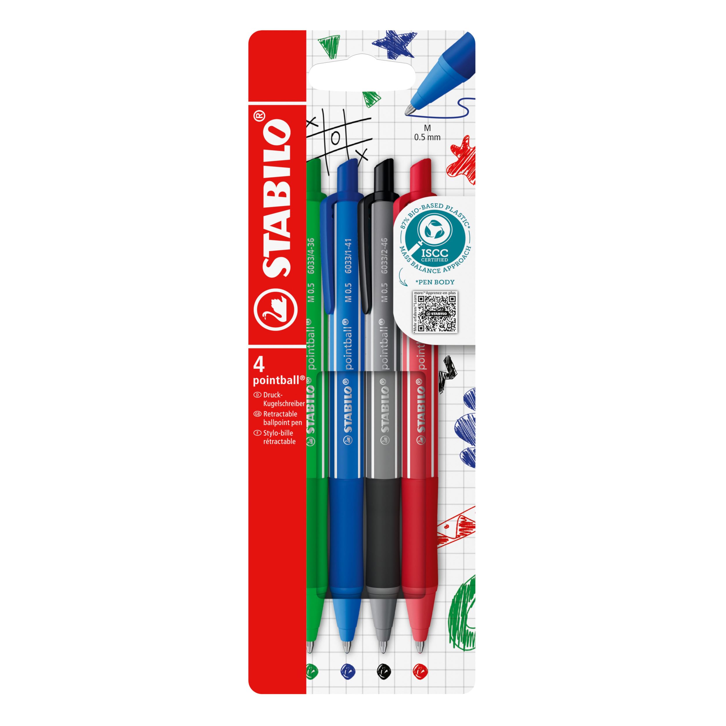 STABILO pointball colorful – Druck-Kugelschreiber, 4er Pack