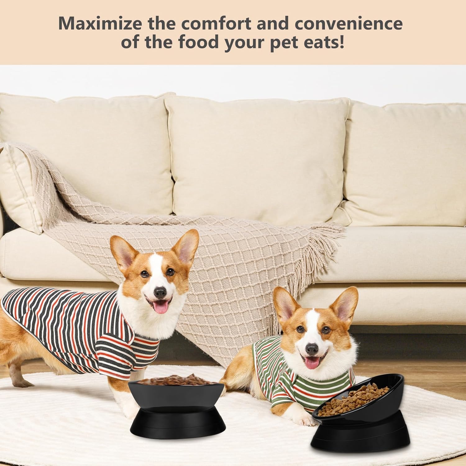 Bulldog Bowl Anti-Slip Dog Cat Dish Detachable Ceramic Dog Bowl Pet Sterile Tilted Pet Feeder Slope Base (Black Ceramic, 2 Cup)