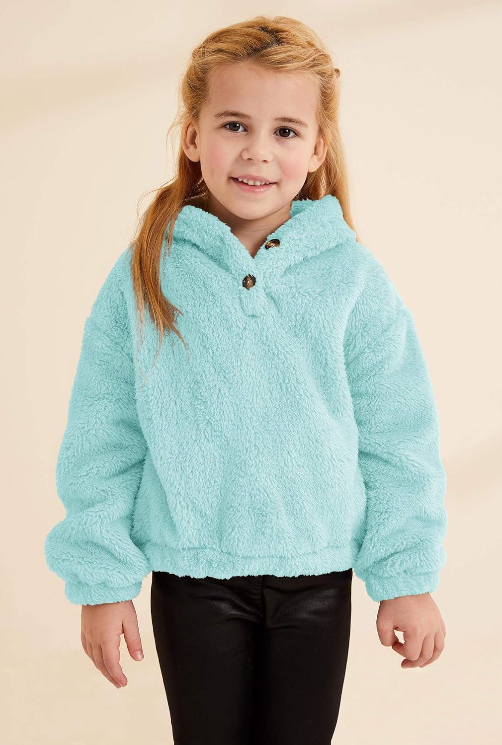 GAMISOTE Kids Girl's Fuzzy Hoodies Warm Loose Button Down Pullover Sherpa Jacket Top - Image 3