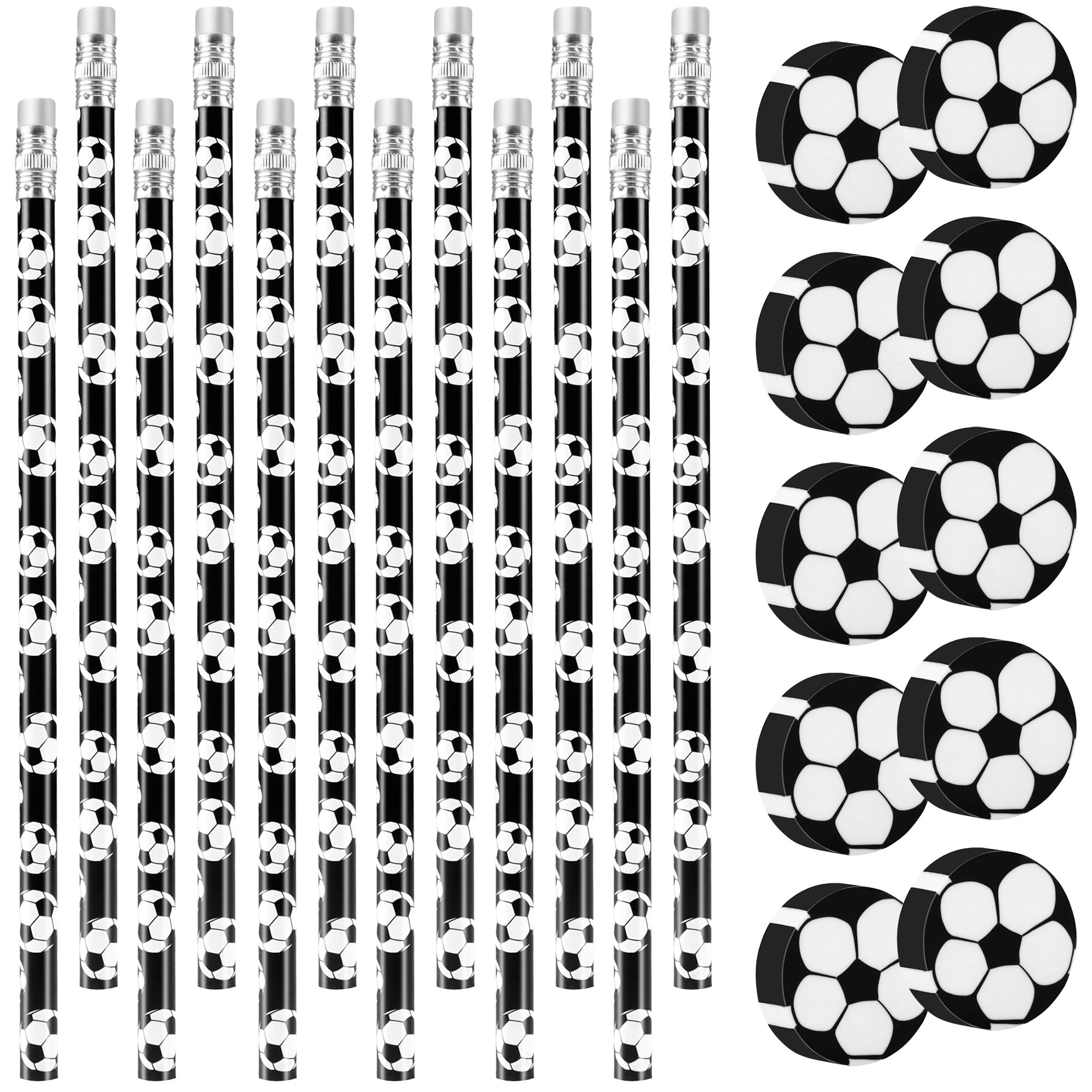 50 Lápices de Fútbol de Madera 10 Gomas de Borrar de Balón de Fútbol de Plástico Borradores de Pelota de Fútbol Pequeños Divertidos para Regalos de Fiesta, Alumnos Papelería