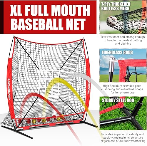 Miniatura 3 de Red de softbol y béisbol de 7 x 7 pies, sistema de recolección de pelotas grandes con zona de ataque, camiseta, cesta, equipo de entrenamiento