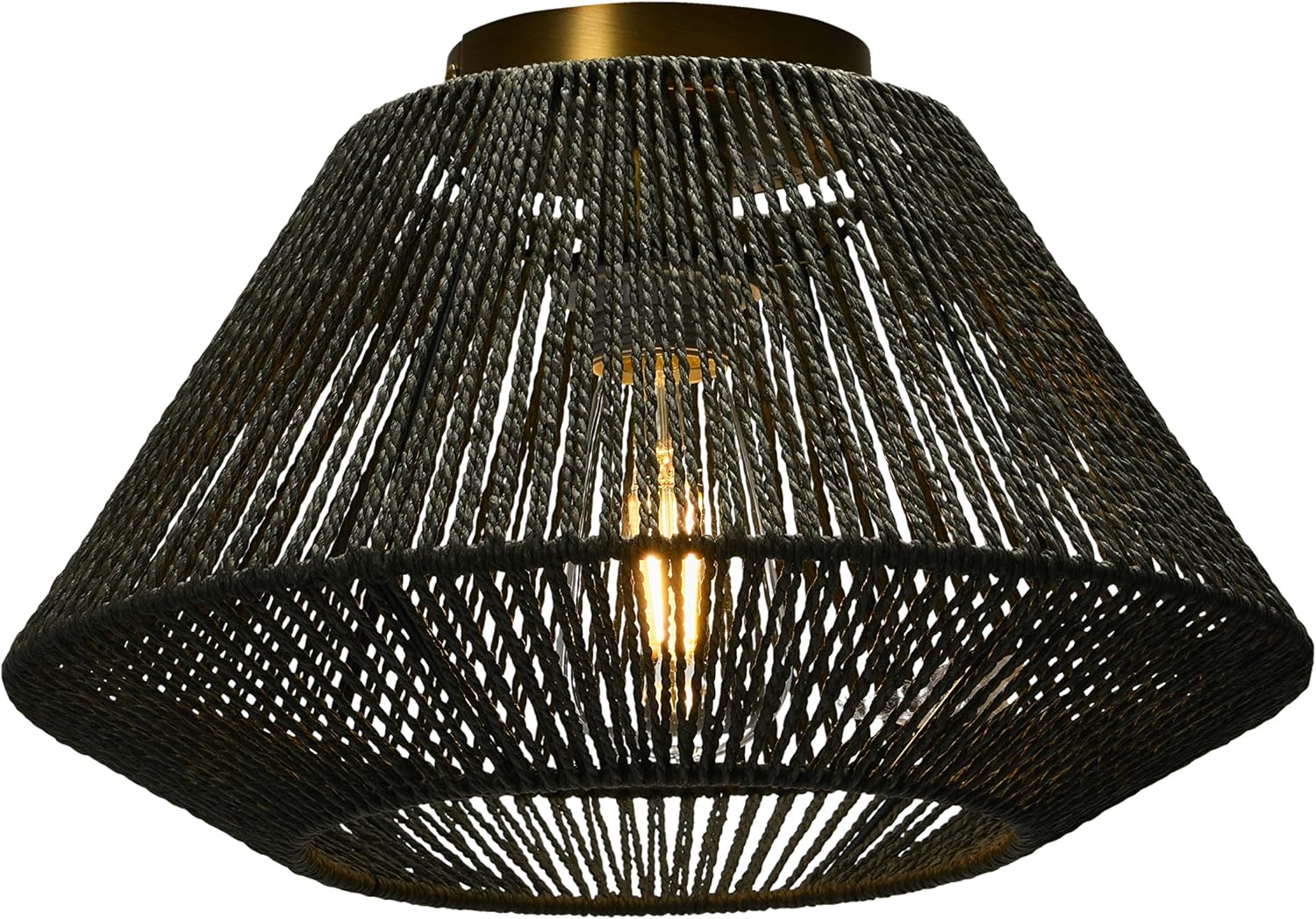 Flush Mount Ceiling Light with Woven Paper Rope Shade, Grey