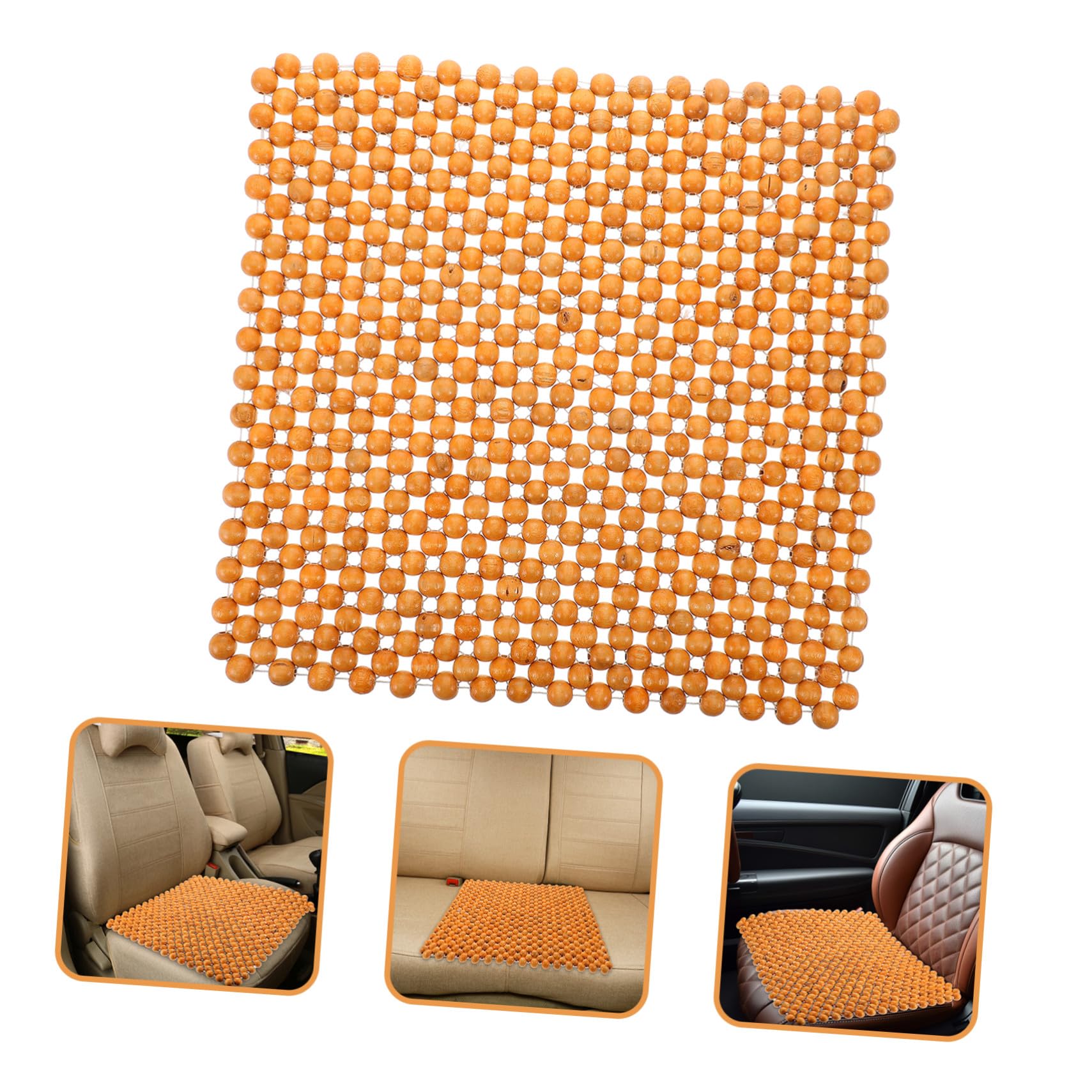 Cojín de Asientos con Cuentas de Madera 44x44 Cm Beige para Coche y Oficina, Transpirable y Masajeador, Funda de Asiento Verano, Almohadilla Refrescante para Vehículo y Silla
