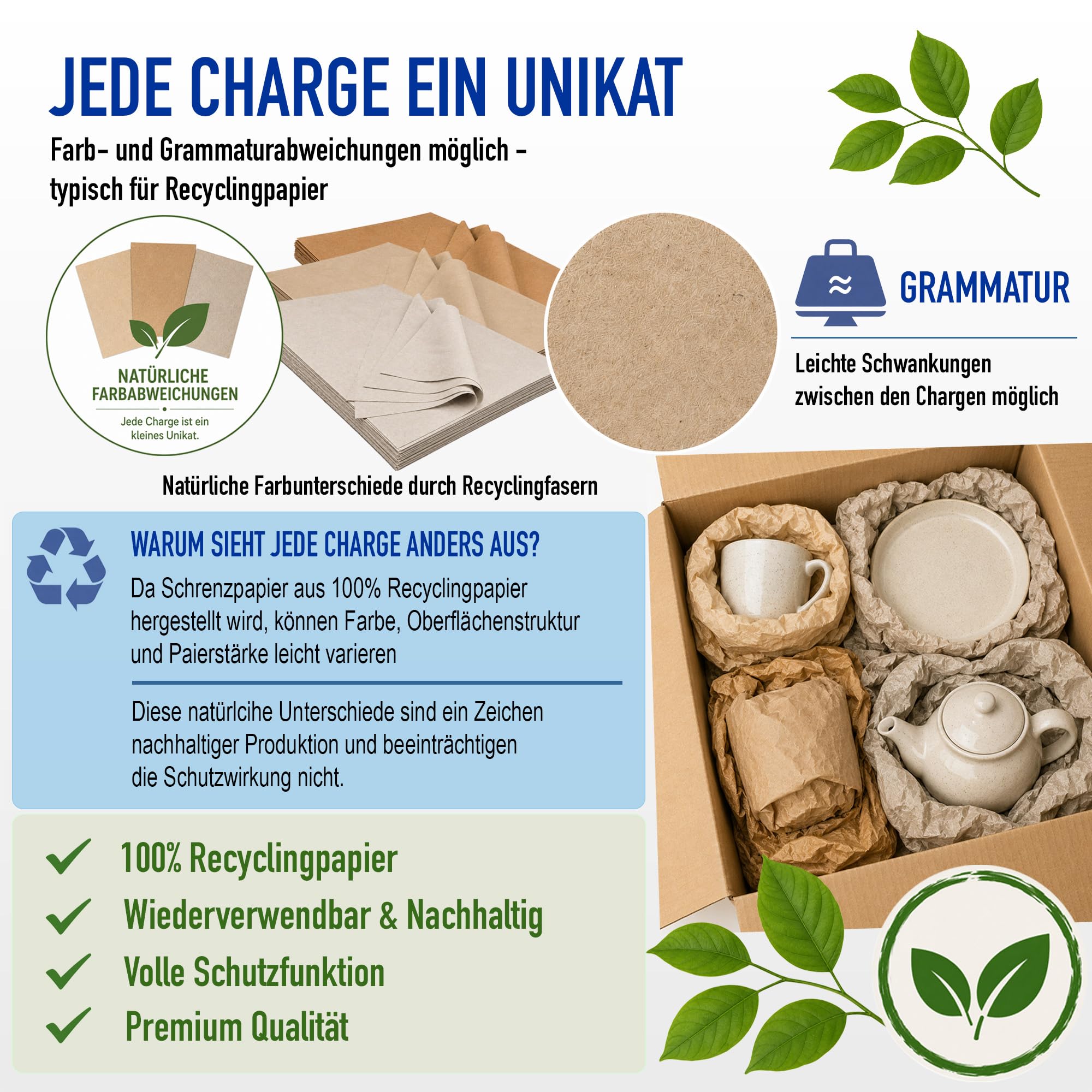 Schrenzpapier Packpapier 37,5 x 50cm 80g/m² 1300 Bogen für Umzug & Versand - Füllmaterial & Verpackungsmaterial - 100% Recycling - 20 kg