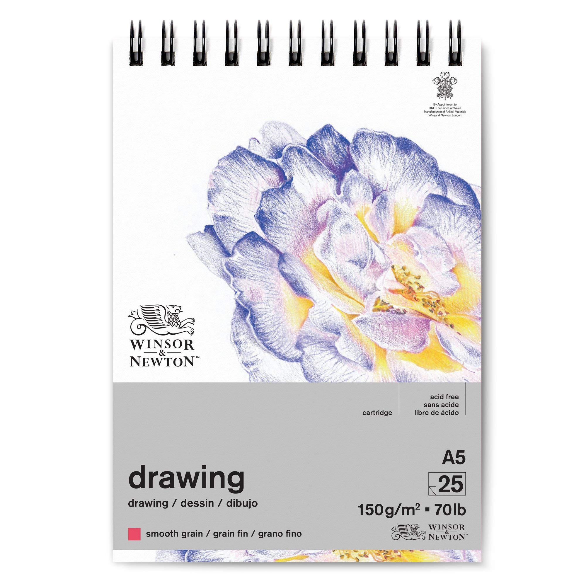 Winsor and Newton 6691001 Drawing Smooth Spiral Pad, A5 Size, 25 Sheet, 150gsm, Pack of 6