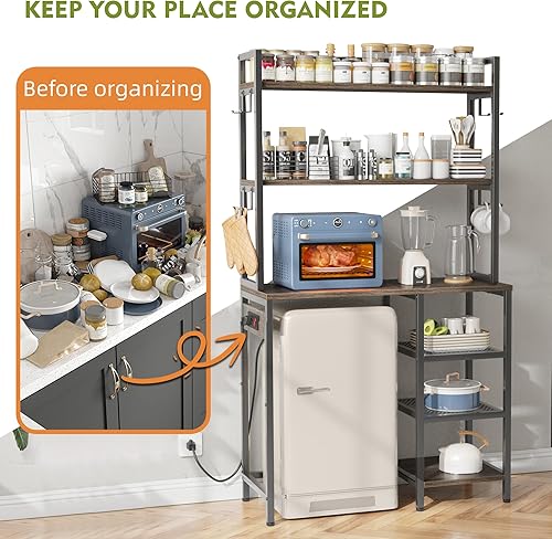 Miniatura 3 de EnHomee Estante para panaderos con gabinete de almacenamiento, gabinete de barra de café, estante para panaderos con toma de corriente, soporte para