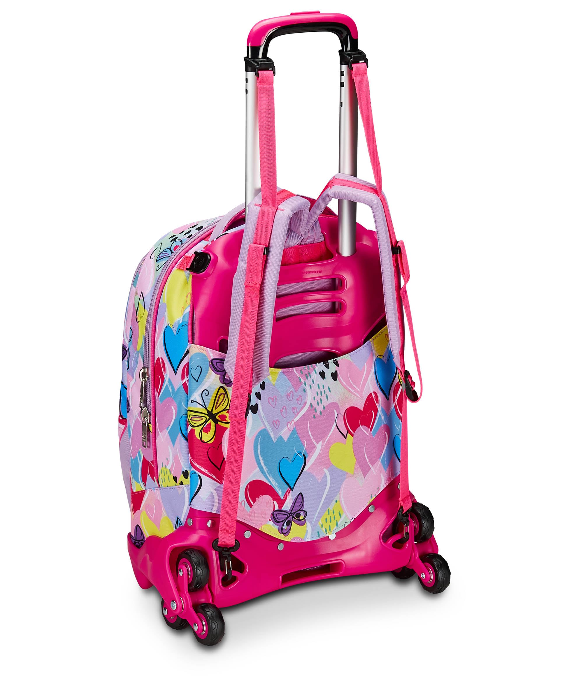 SJ Gang Trolley Scuola Jack 3 Ruote, Rosa, Magicance, 3 in 1, Triplo Uso, Zaino Con Carrello Sganciabile, Tasca Porta Borraccia e Crossover System, Zaino Scuola Elementare, Zaino Bambina