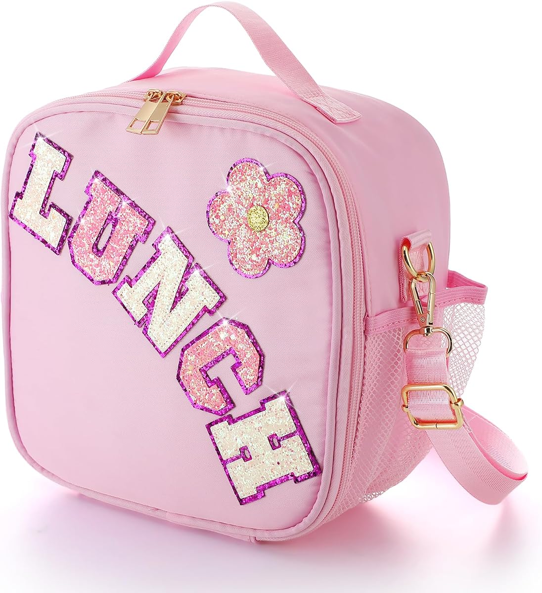 Bolsa de almuerzo para niños con aislamiento y correa ajustable para niñas, rosa | Bolsa de almuerzo grande reutilizable y fácil de limpiar, con capacidad para lonchera, recipientes para refrigerios, botella de agua, para picnic escolar