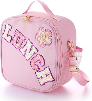 Alphatool Insulated Kids Lunch Bag with Adjustable Strap - Reusable Easy to Clean Lunch Bag for Girls, Hold Kids Lunch Box Snacks Water Bottles for School, Pink