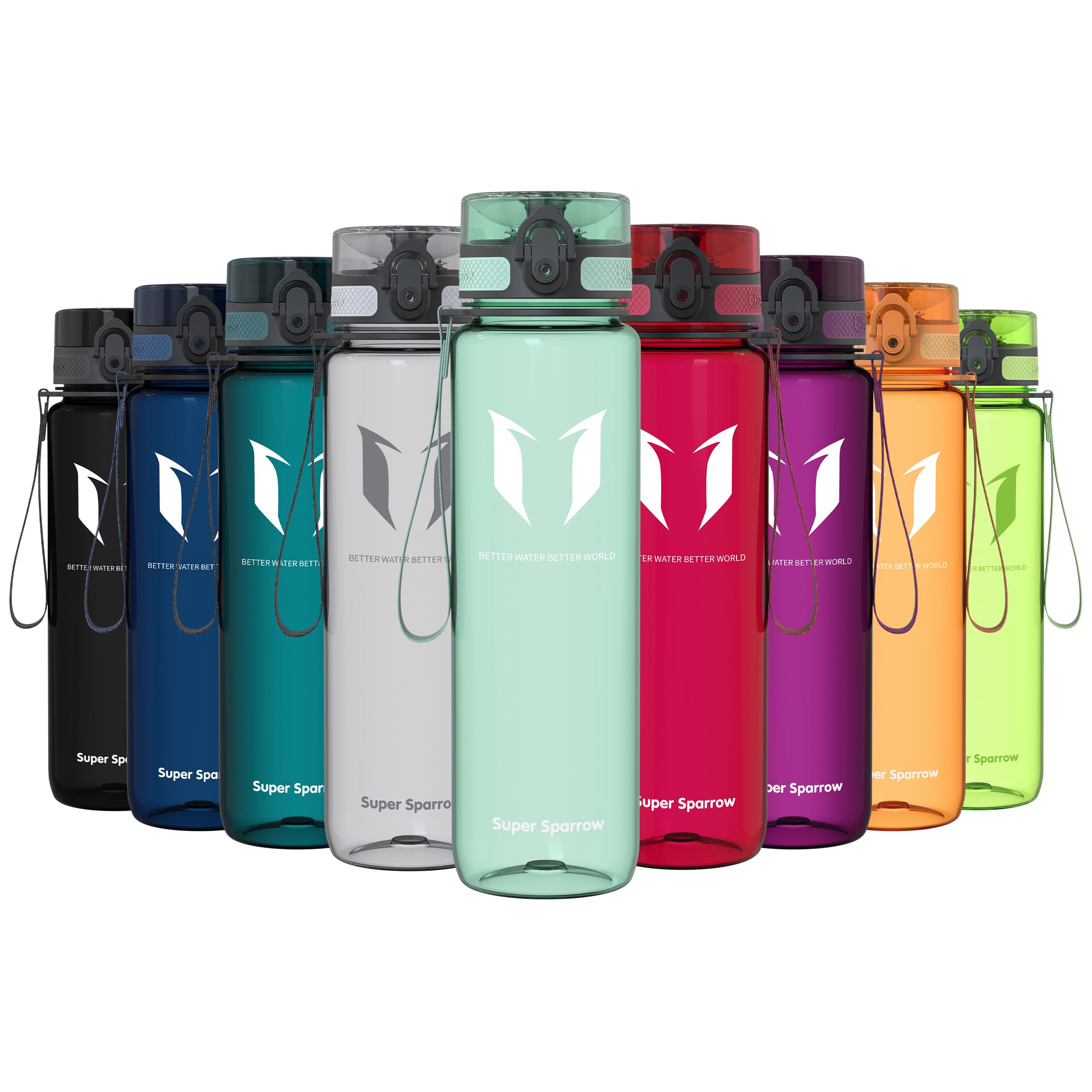 Super Sparrow Sports Water Bottle - 1000ml - Non-Toxic BPA Free & Eco-Friendly Tritan Co-Polyester Plastic - For Running, Gym, Yoga, Outdoors and Camping