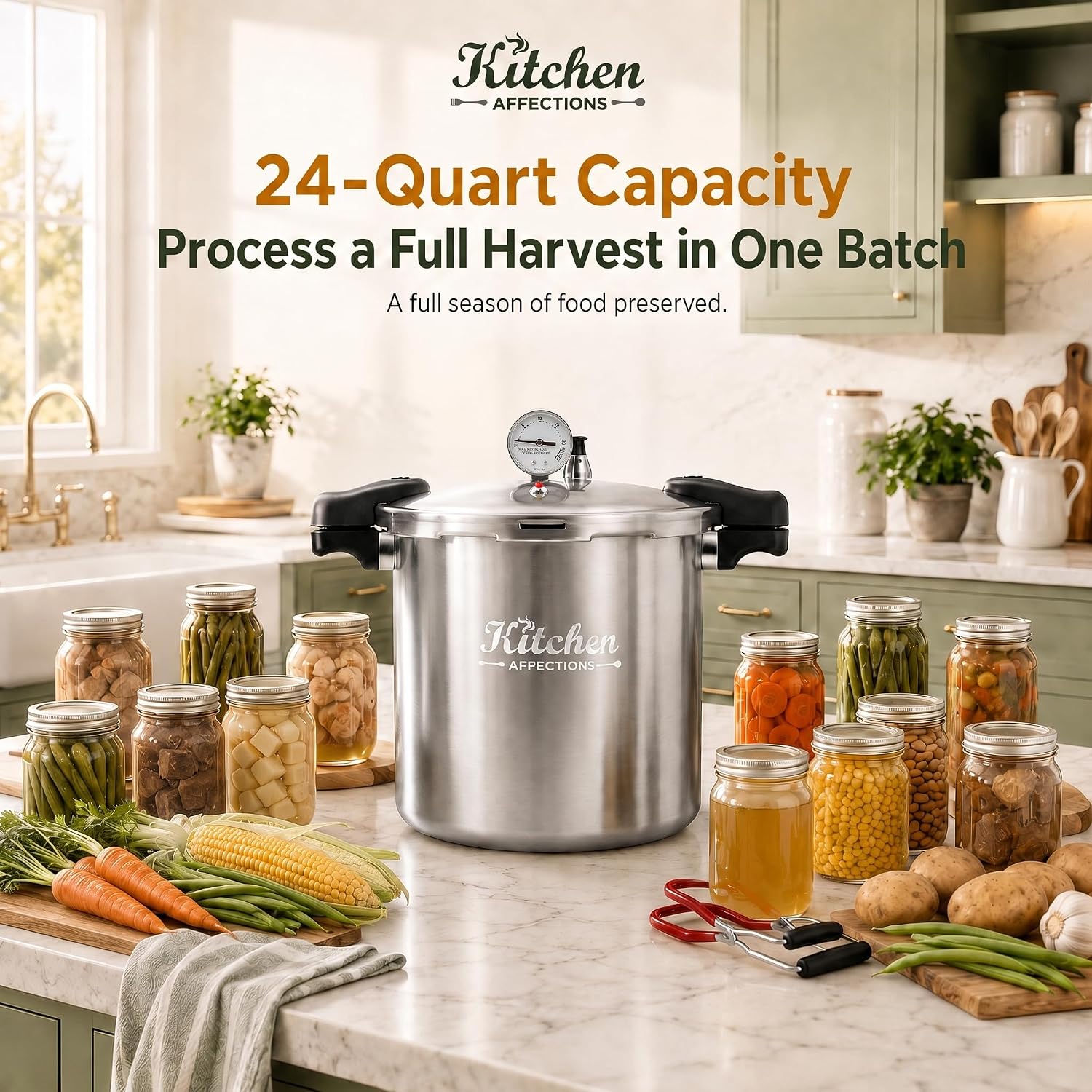 24 Quart Pressure Canner Kit with Gauge, 10 & 15 PSI Weights, 2 Racks & 6 Canning Tools, Aluminum Canner for Induction, Gas & Electric Stoves