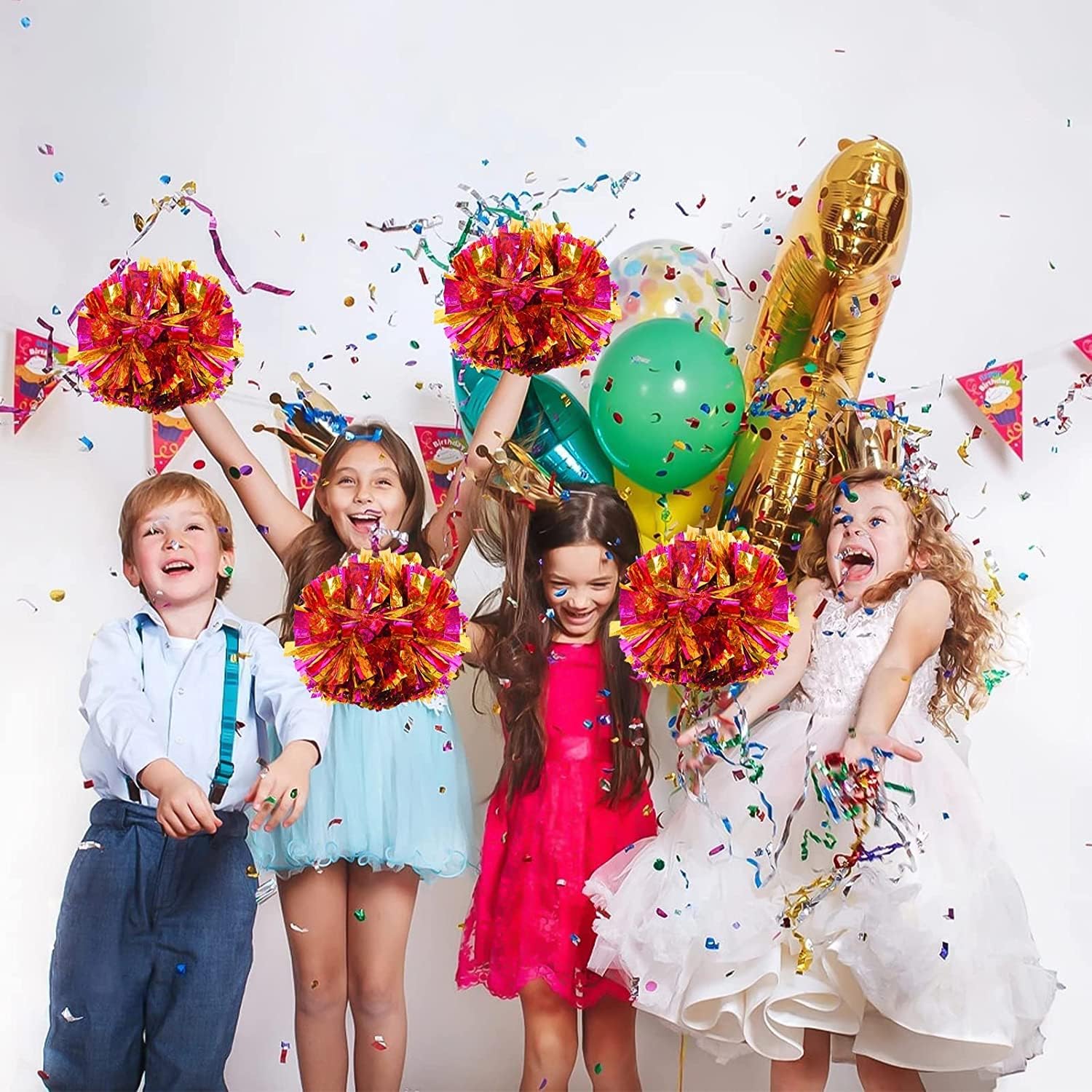 Pompones Animadora Pompones Metallic Cheers Pompones de Porristas 2 Piezas Pompones Deportivos Cheerleading Pompom Dance Pompom Sports Game Team Spirit Accesorios Porristas Pom — view 3
