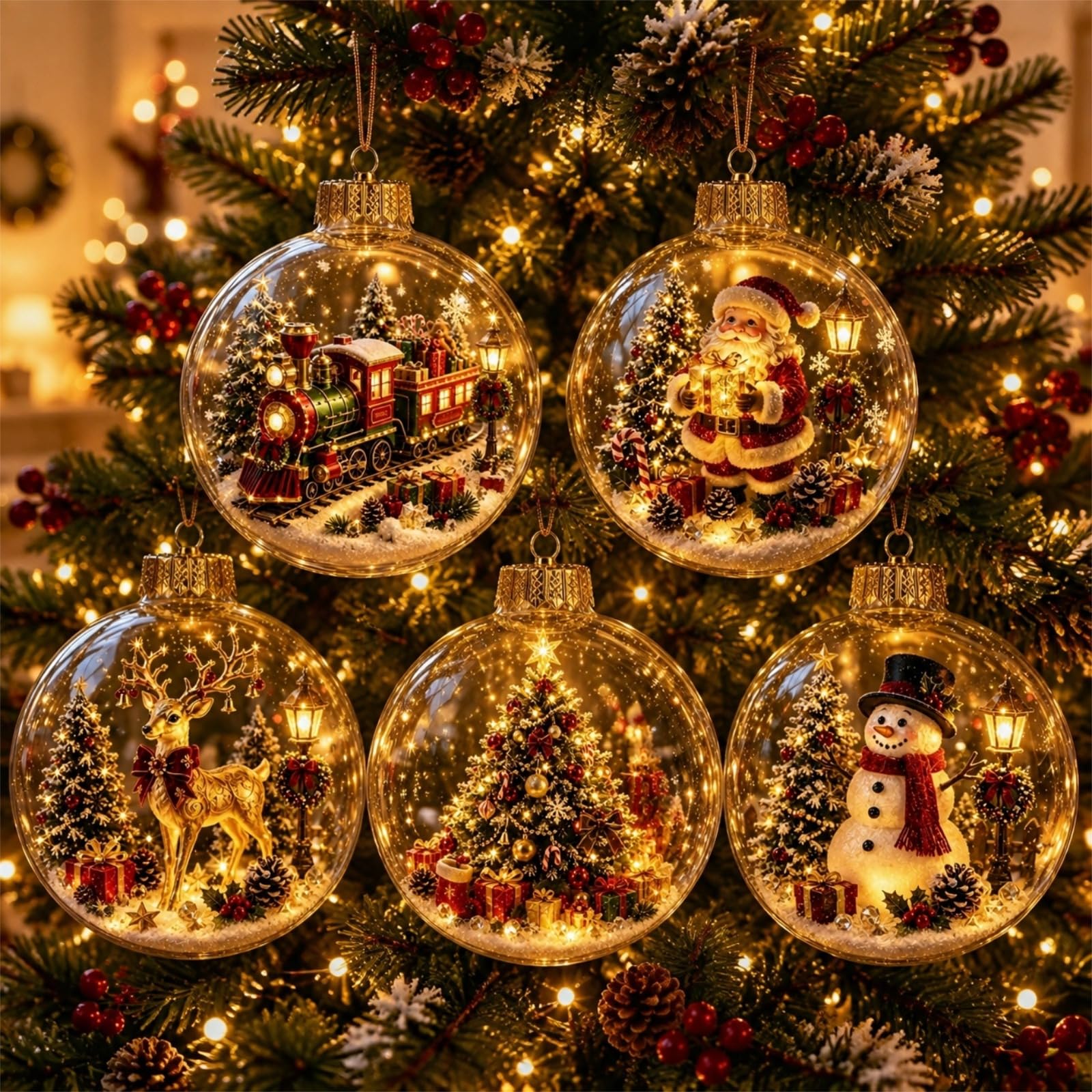 Glowing Christmas Story Ornament,Christmas Ornaments Glowing Holiday Scene (5pcs)
