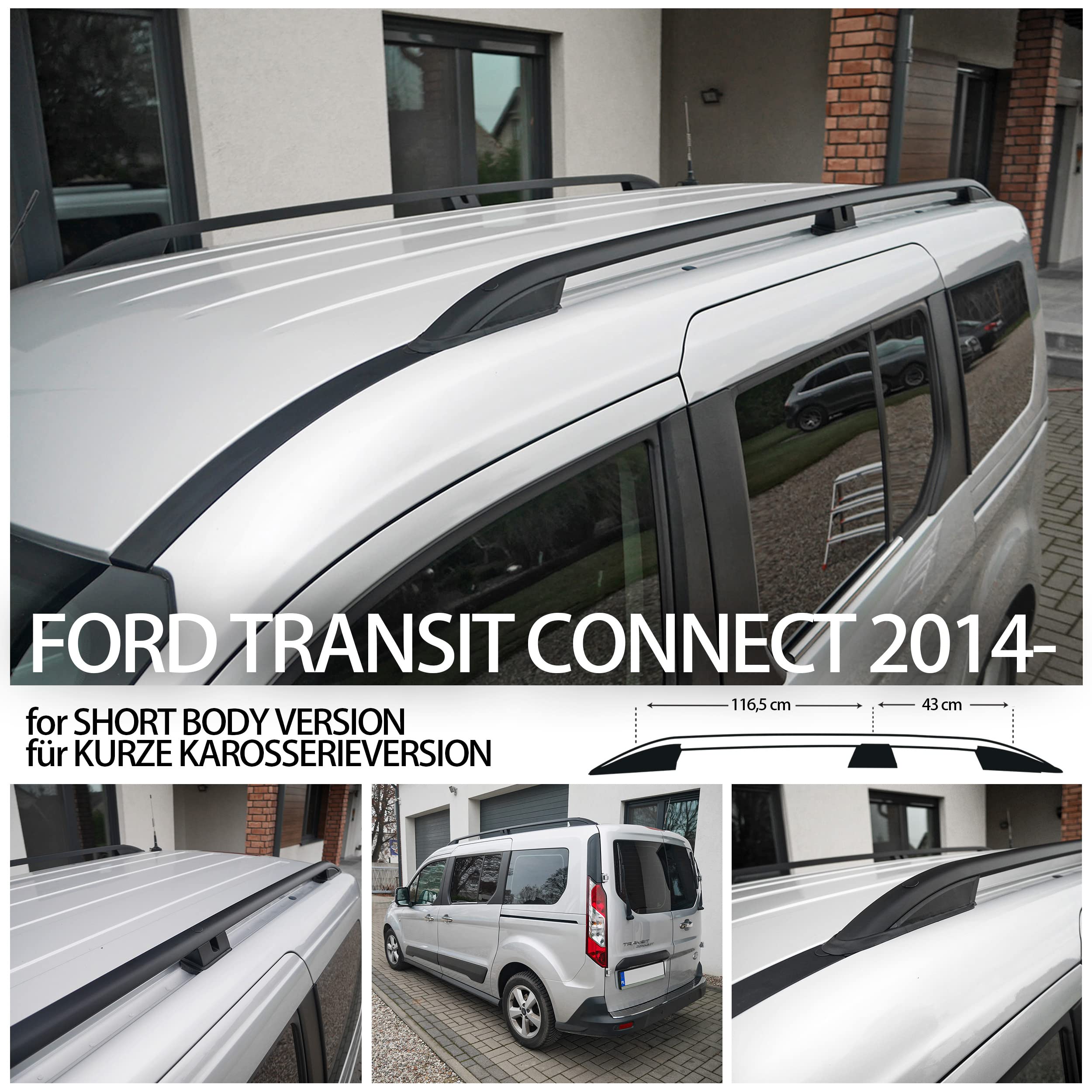 CHROMEMASTER | Baca de Techo Compatible con Ford Transit Connect 2014-2024 Short; para Fijar Las Barras de Techo, Cajas de Techo o Portabicicletas | Construcción Robusta de Aluminio
