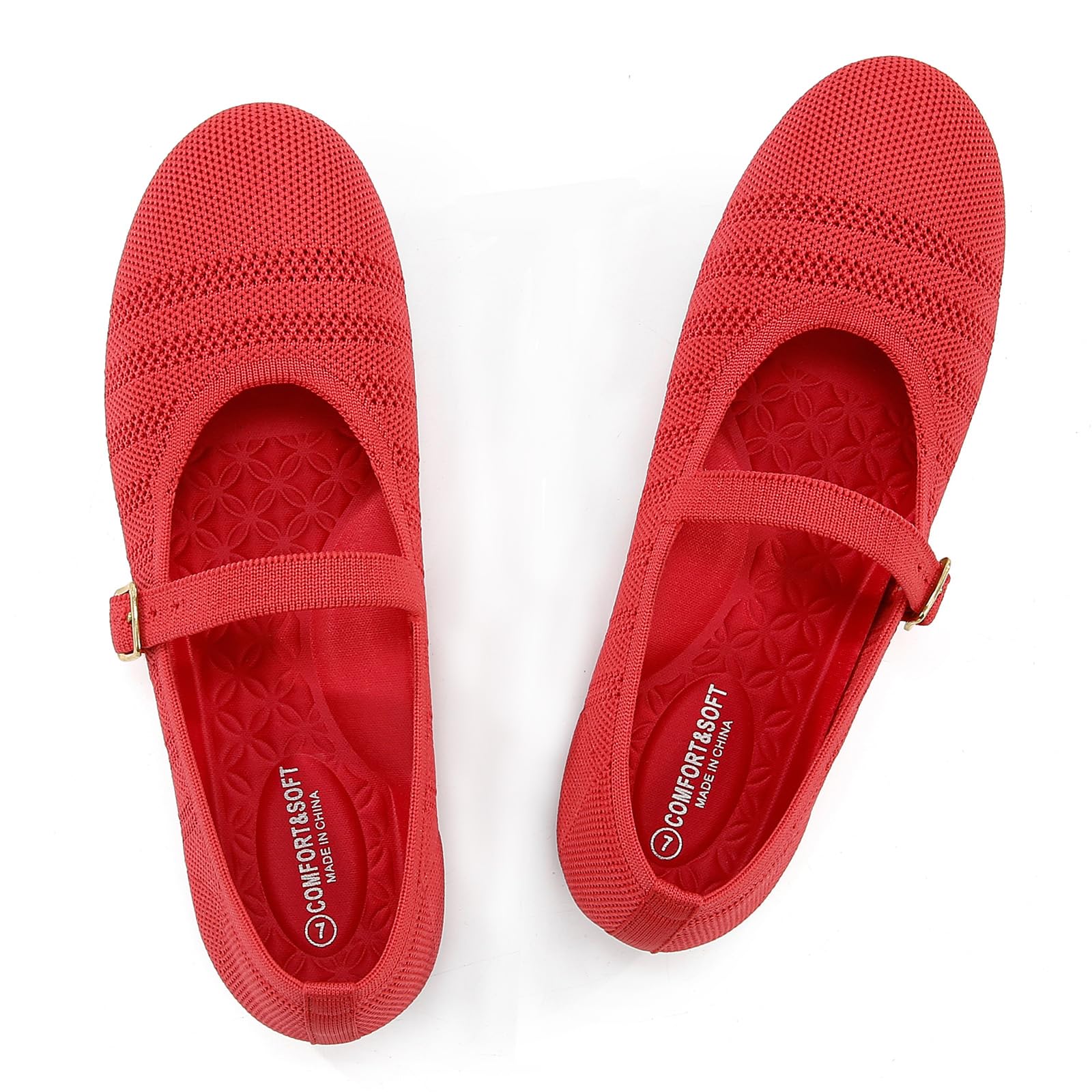 Frank Mully Women's Mary Jane Flats Comfortable Dressy Ballet Flats Casual Round Toe Slip On Washable Knitted Fabric Office Work Woman Shoes