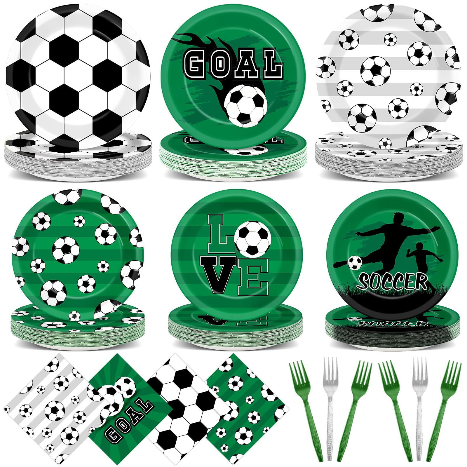 96PCS Soccer Party Supplies Soccer Ball Birthday Paper Plates and Napkins Tableware Sports Game Theme Cake Disposable Dinnerware Party Favor for Kids