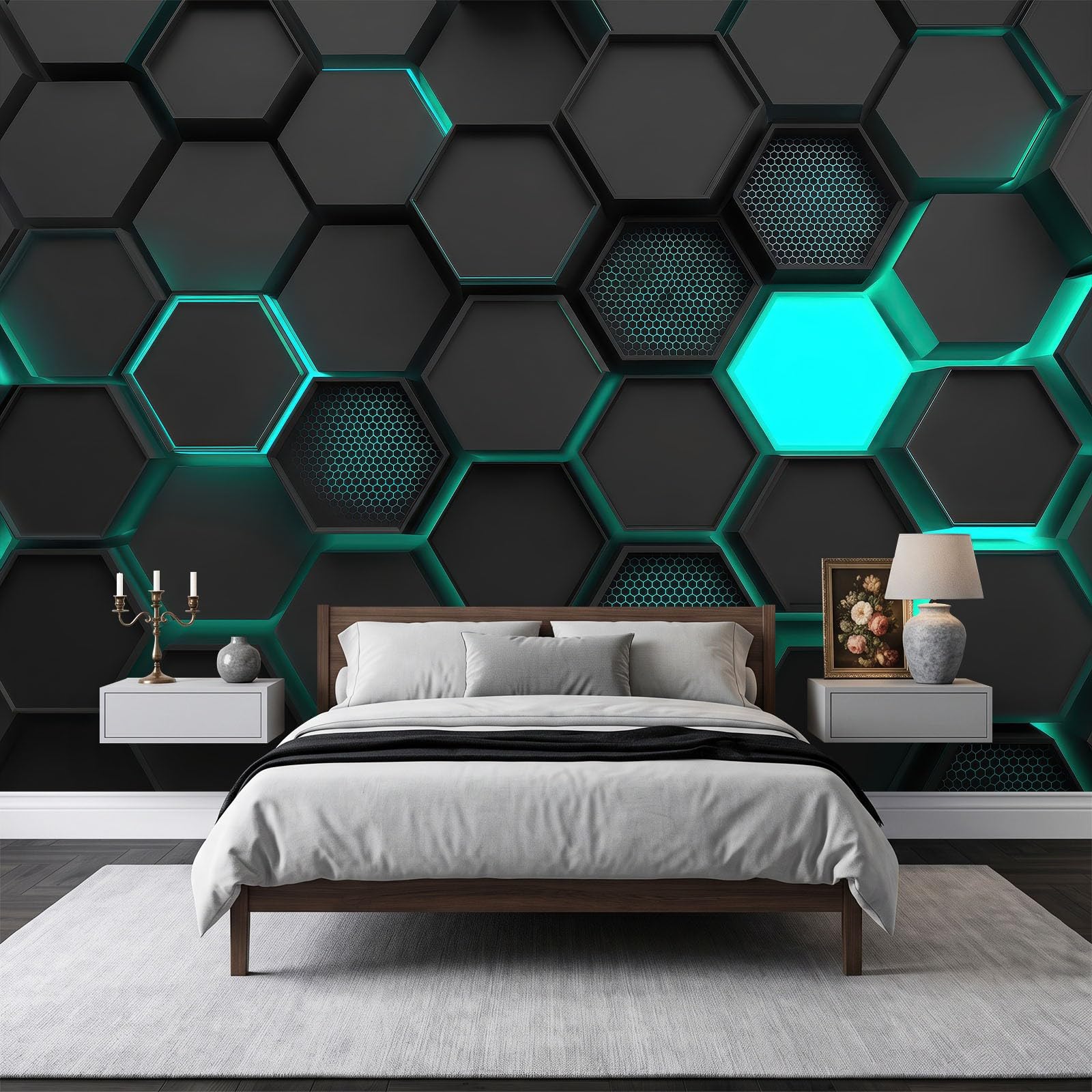 Fototapeta ścienna, 350 x 256 cm, nowoczesna geometryczna tapeta z włókniny o strukturze plastra miodu, dekoracja, fototapeta i dekoracja domu, czarna, druk artystyczny premium, dekoracja do salonu