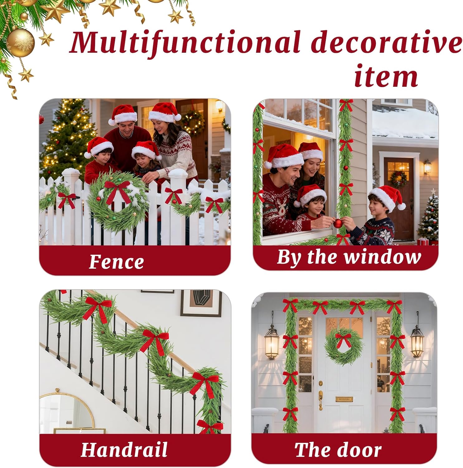 6FT Norfolk Pine Christmas Garland, Real Touch Artificial Garland with Bows & Pinecones, Winter Faux Greenery for Mantel, Fireplace, Table, Stairs, Wall, Indoor Outdoor Christmas Decor - Image 8