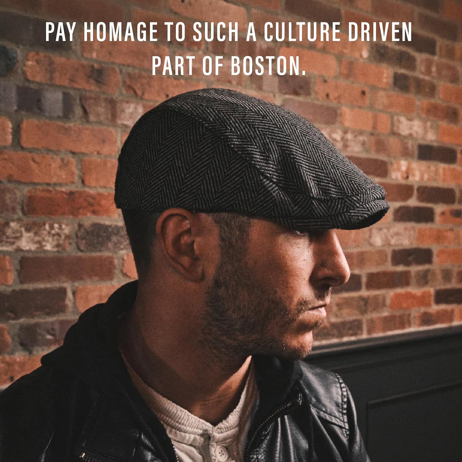 The Original Boston Scally Cap - The Original Newsboy Flat Cap - Single Panel Cotton Fitted Hat for Men - Grey Herringbone - Image 4